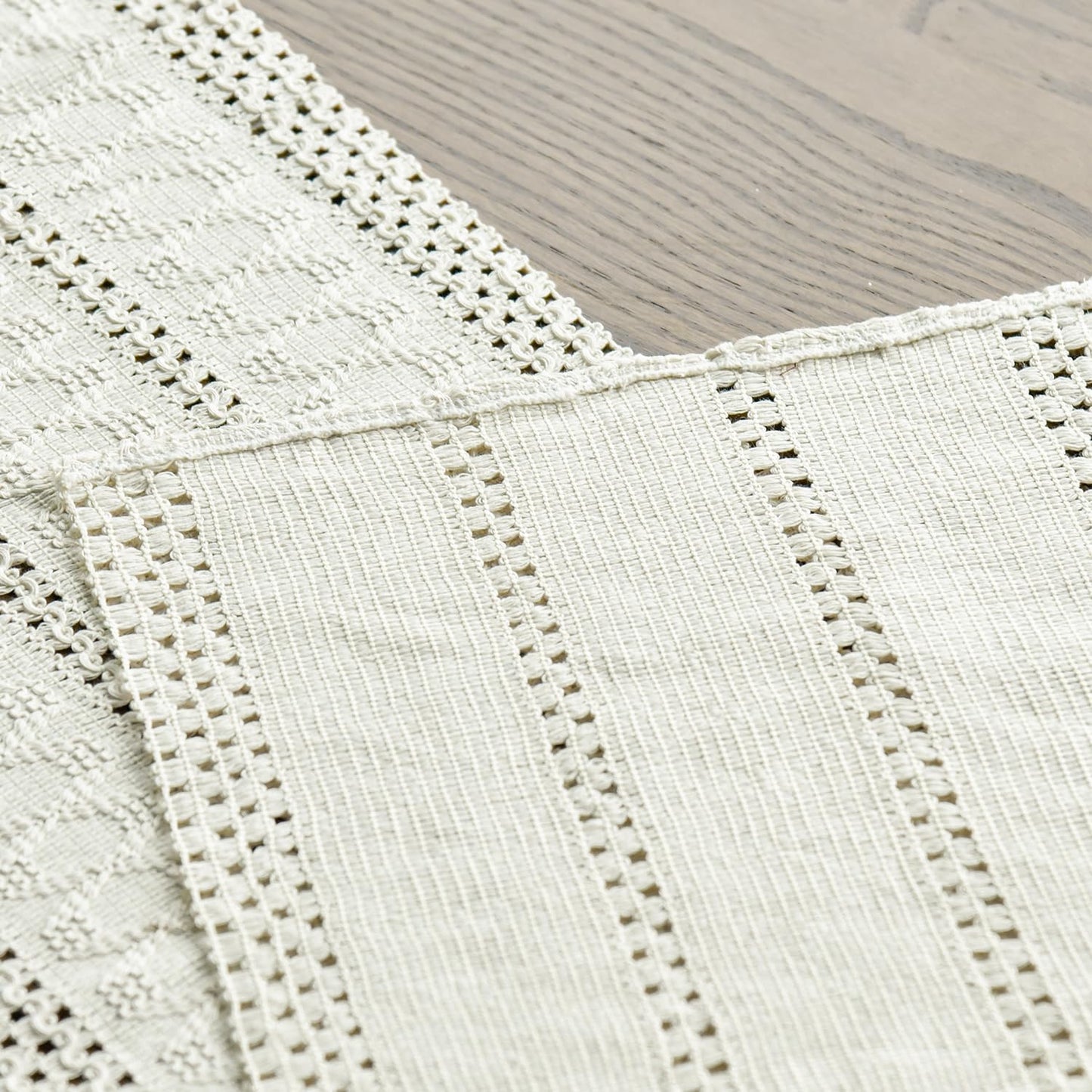 Artoid Mode Beige Farmhouse Woven Rustic Hollow Table Runner, Seasonal Holiday Hollow Kitchen Dining Table Decoration for Home Party Decor 12x72 Inch