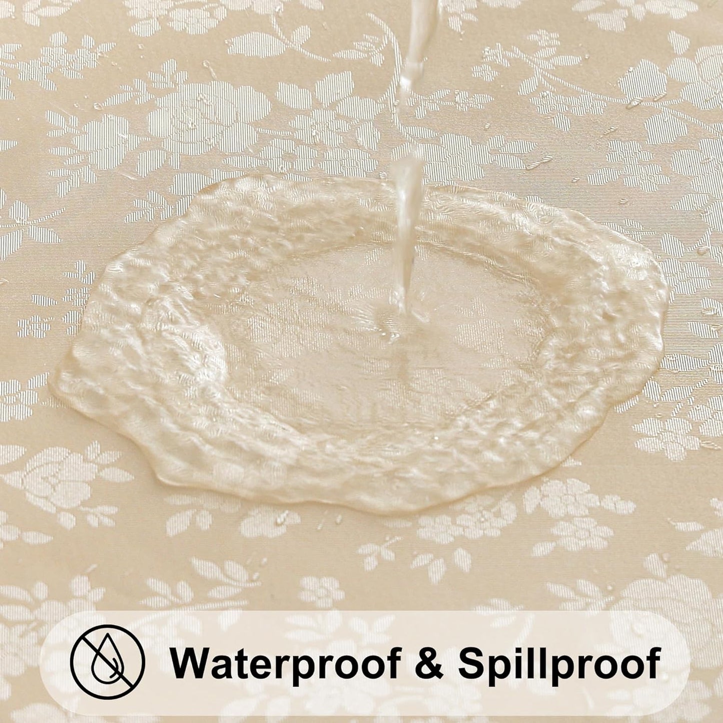 Smiry Round Table Cloth, Waterproof Heavy Duty Vinyl Tablecloths, Wipeable Washable Table Cover for Kitchen and Dining Room (Beige, 60" Round)