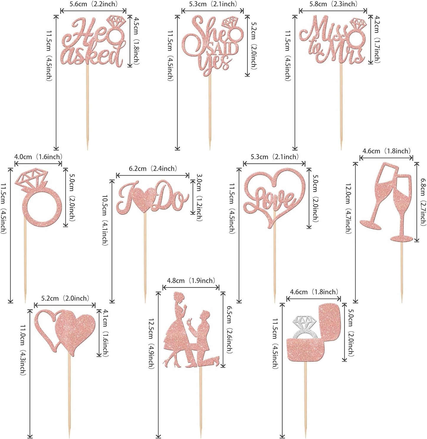 30 PCS He Asked She Said Yes Cupcake Toppers Glitter Wedding Engagement Cupcake Picks Miss to Mrs I Do Love Heart Ring Miss to Mrs Cake Decorations for Wedding Engagement Party Supplies Rose Gold