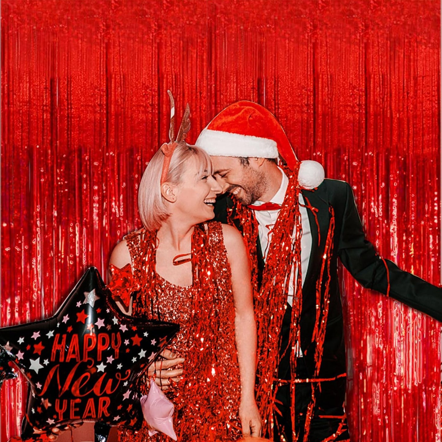 10 Pack Red Streamers Party Backdrop Christmas Decorations Foil Fringe Backdrop Curtains Carnival Casino Theme Birthday New Year Holiday Celebration Bachelorette Party Decorations Supplies
