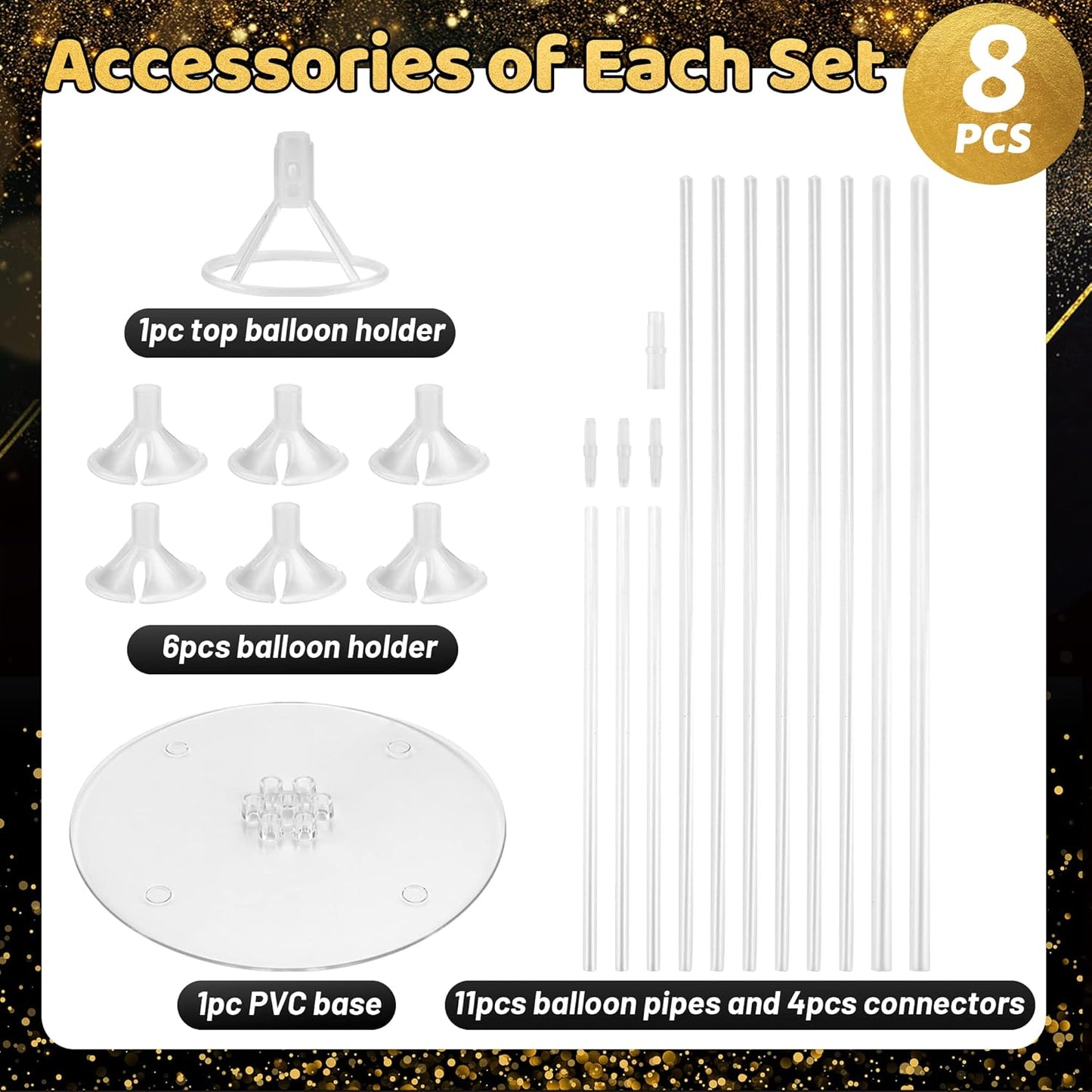 JOYYPOP 8 Sets Balloon Stand Kit For Table, Balloon Sticks with Base Birthday Graduation Party Decorations Wedding