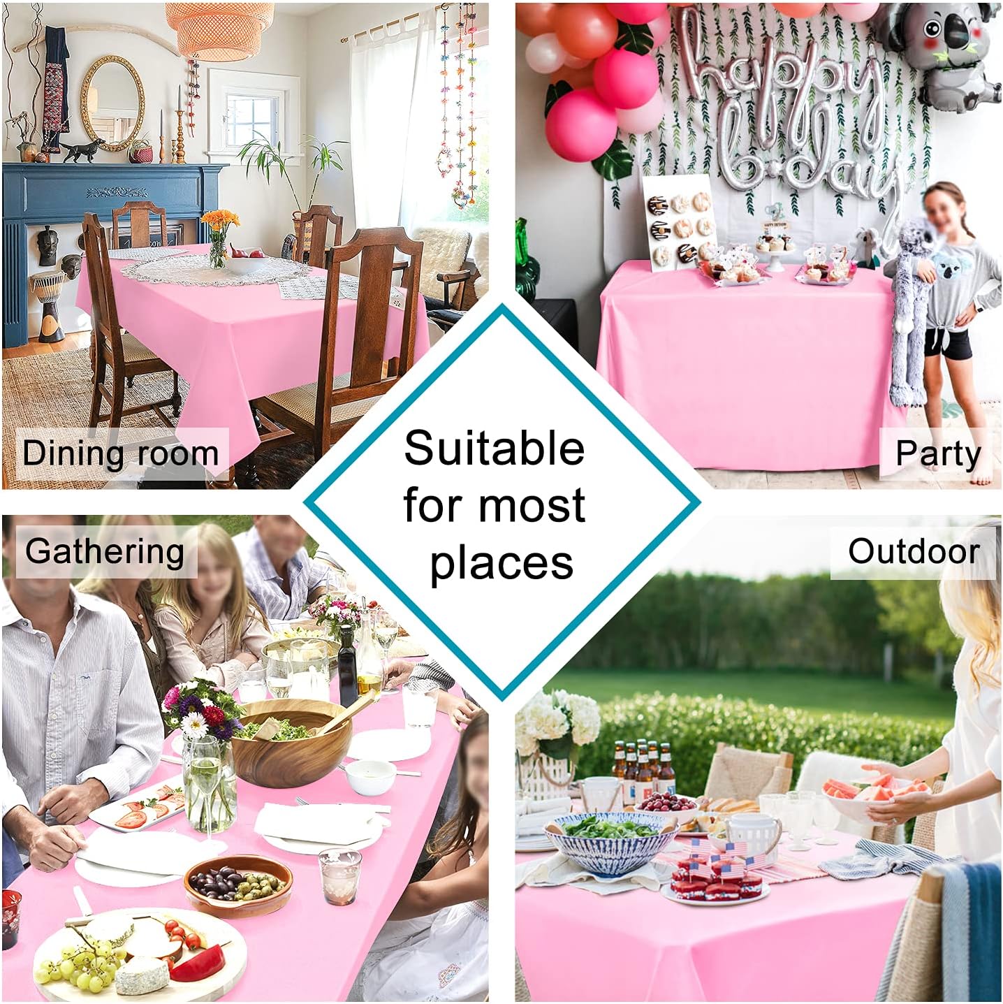 Hiasan 2 Pieces Pink Tablecloth Square - Washable Waterproof Fabric Wrinkle Resistant Table Cloth for Card Tables, Party and Dining, 54 x 54 Inch