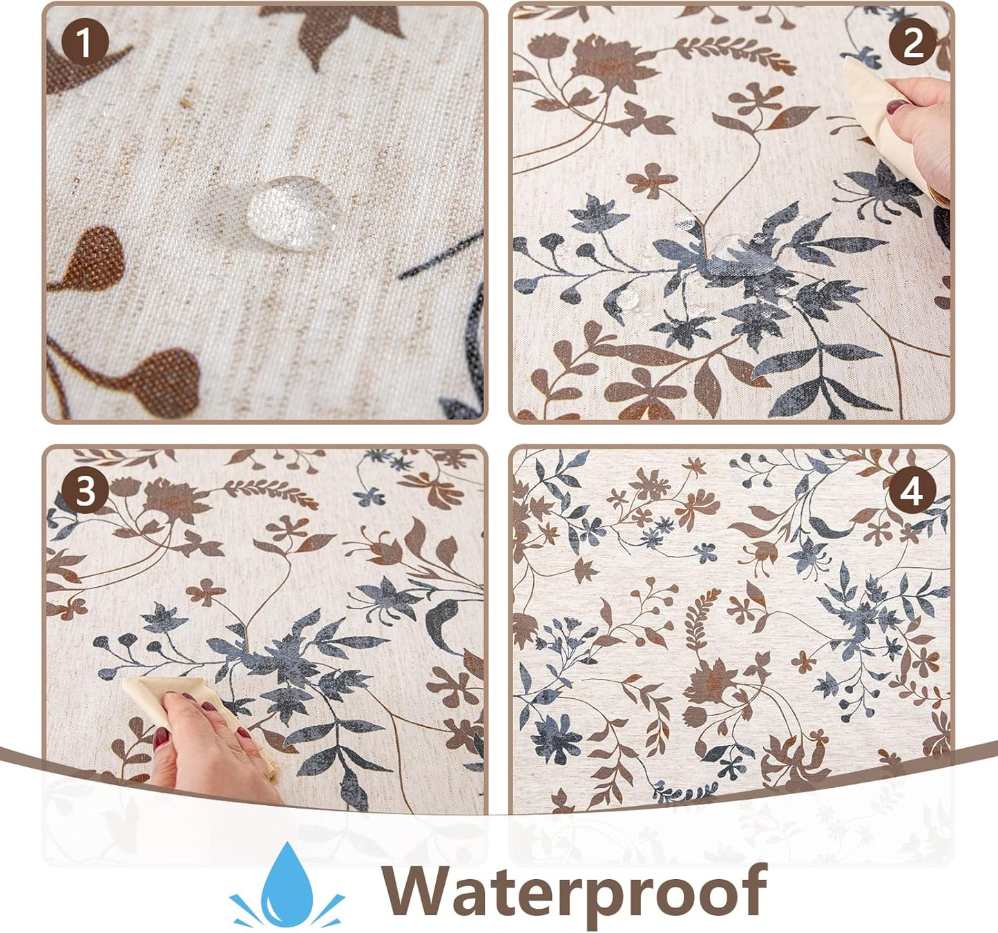 MYSKY HOME Rustic Tablecloth Classic Brown Leaves Printed Linen Fabric Table Cover Waterproof Fabric Tablecloth Farmhouse Decoration 60x102 Inches Rectangle/Oblong for Kitchen Dining and Outdoor Use