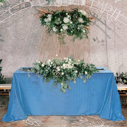 Fitable Sequin Tablecloth for Parties 60x102 Inch - Sparkle Glitter Table Cloth Laser Rectangle Overlay for Wedding Baby Shower Ceremony Birthday Holiday Banquet Decor, Blue