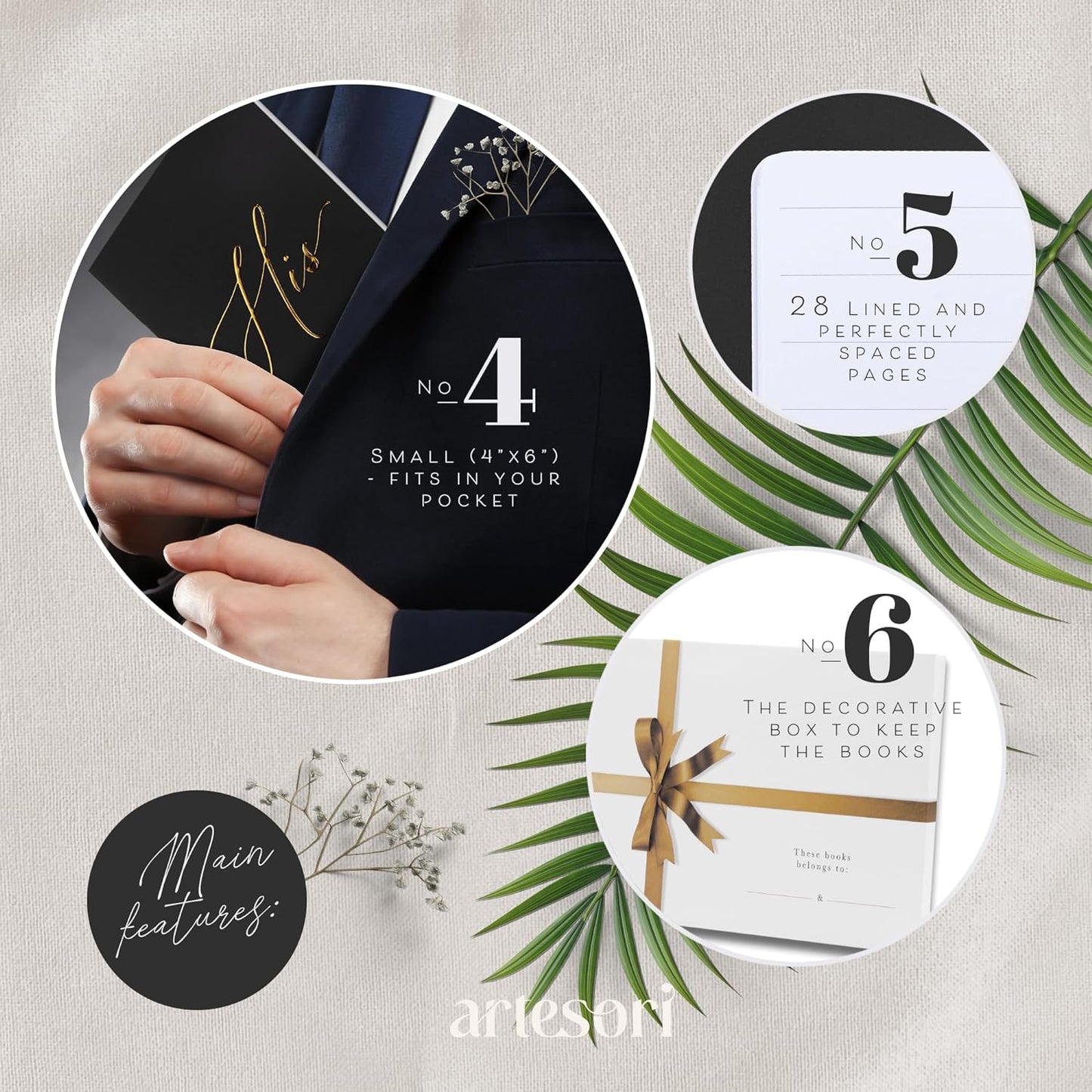 ARTESORI Wedding Vow Book for Her & Him, Soft Touch, Gold Engraving, 28 Lined Pages, Wedding Vow Books His and Hers, Wedding Essentials, Wedding Registry Gifts, His and Hers Gifts [Mint & Navy]