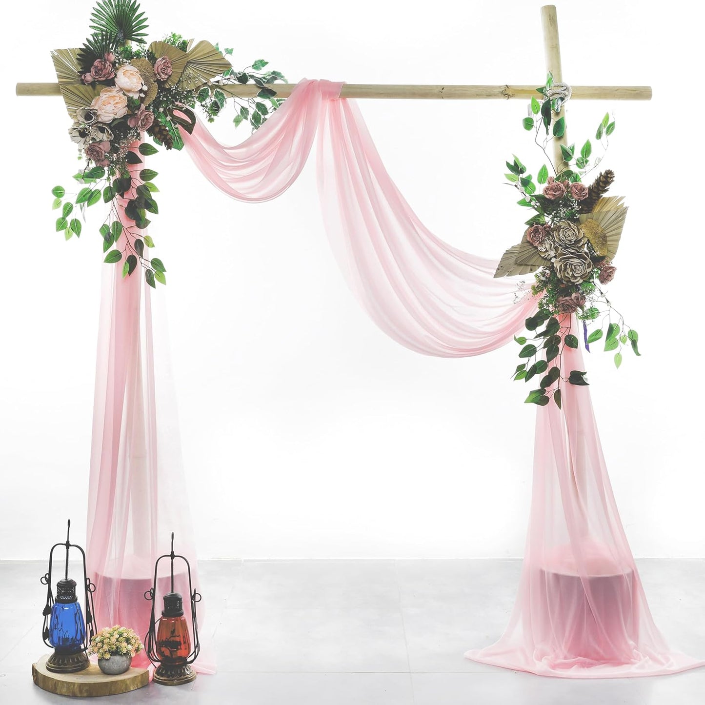 VDS Pack of 3 Panel (30 Inch X 20 Feet) Wedding Arch Draping Fabric Sheer Chiffon Fabric Drapery for Wedding Ceremony Reception Swag Backdrop Canopy Chuppah ARBO Altars Decoration (Blush Pink)