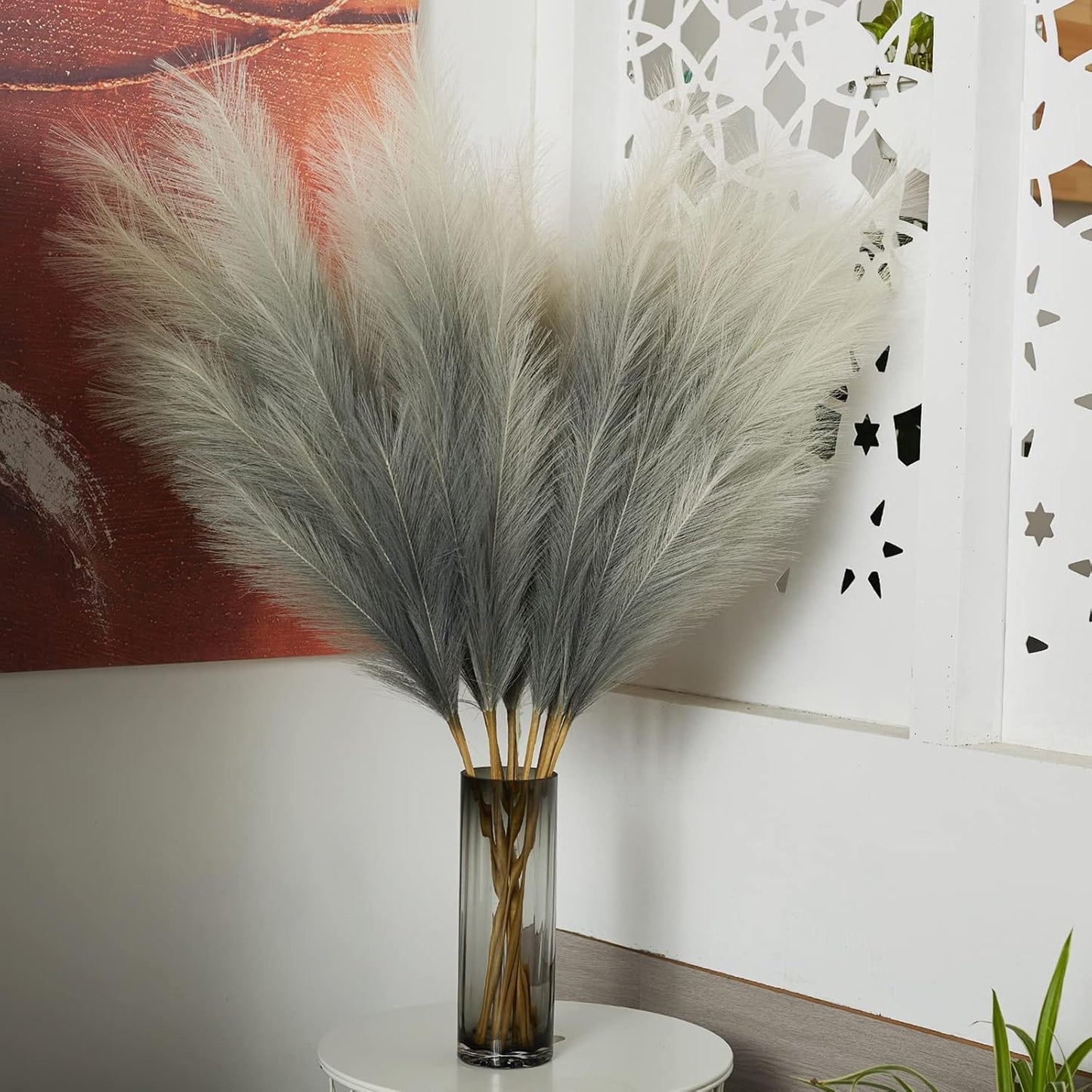 Faux Pampas Grass Decor, 6 Stems Artificial Pampas Grass - 43 inch Tall Pompass Grass Large Pompous Boho Flower Arrangement Home Decor for Room Wedding Party