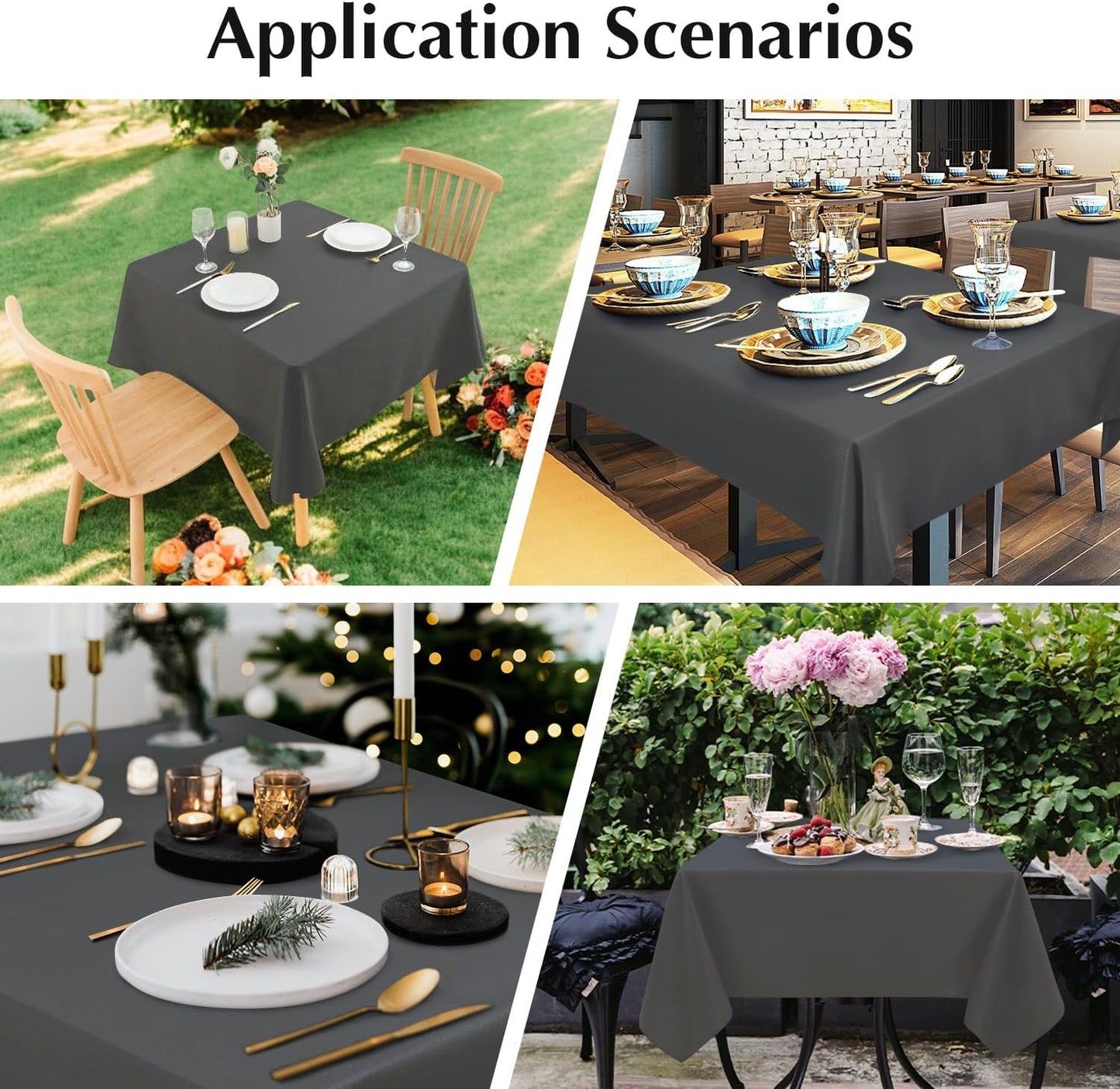 2 Pack Square Table Cloth 60X60 Inch Grey Washable Fabric Tablecloth Polyester Solid Dining Table Cover for Birthday Party Dinner Holiday Outdoor Indoor