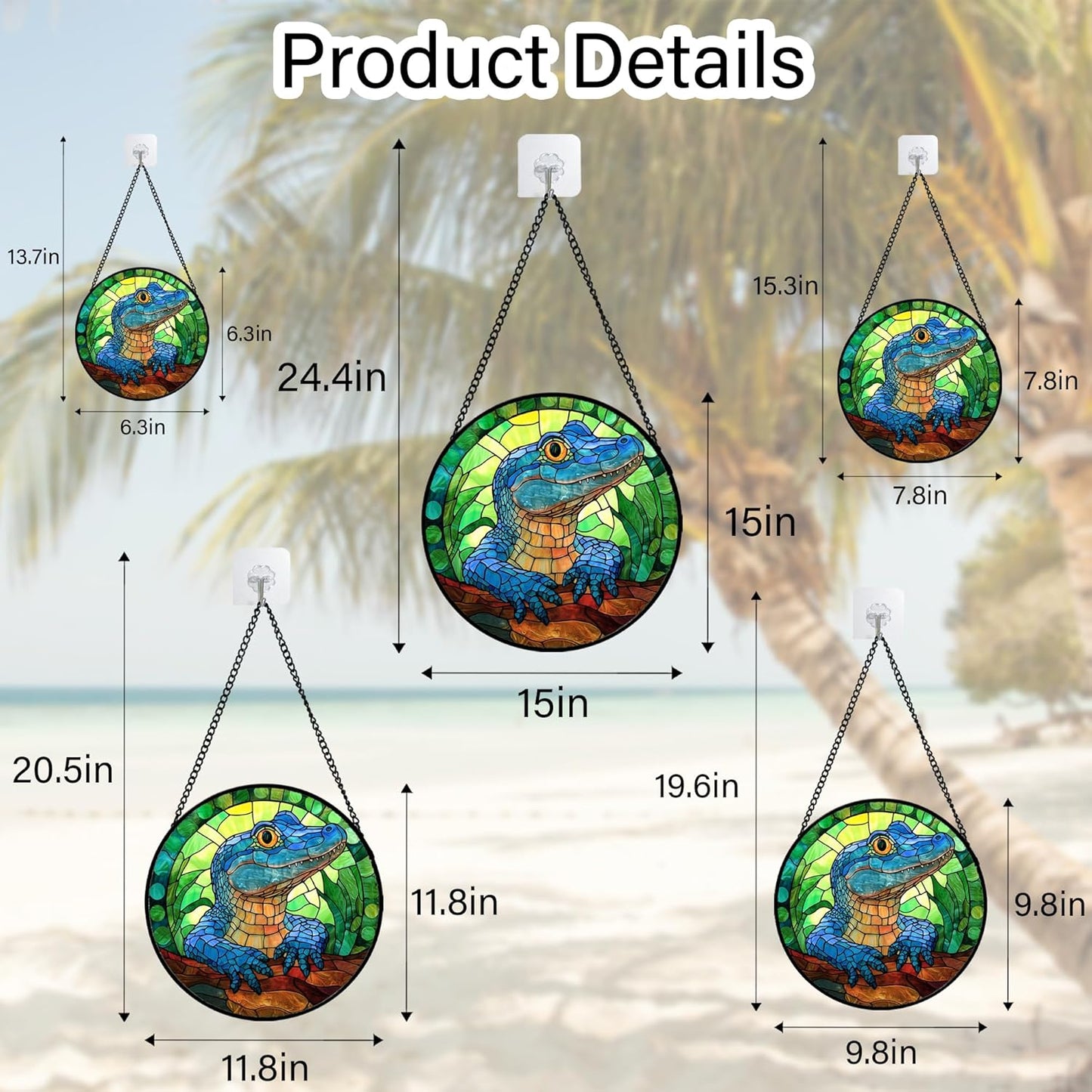 Stained Glass Window Hanging, Blue Alligator Sun Catcher for Window Door Home Decor Green Brown Suncatcher Christmas Mother's Day Birthday Gifts for Women Men Mom and Nana 9.8 in