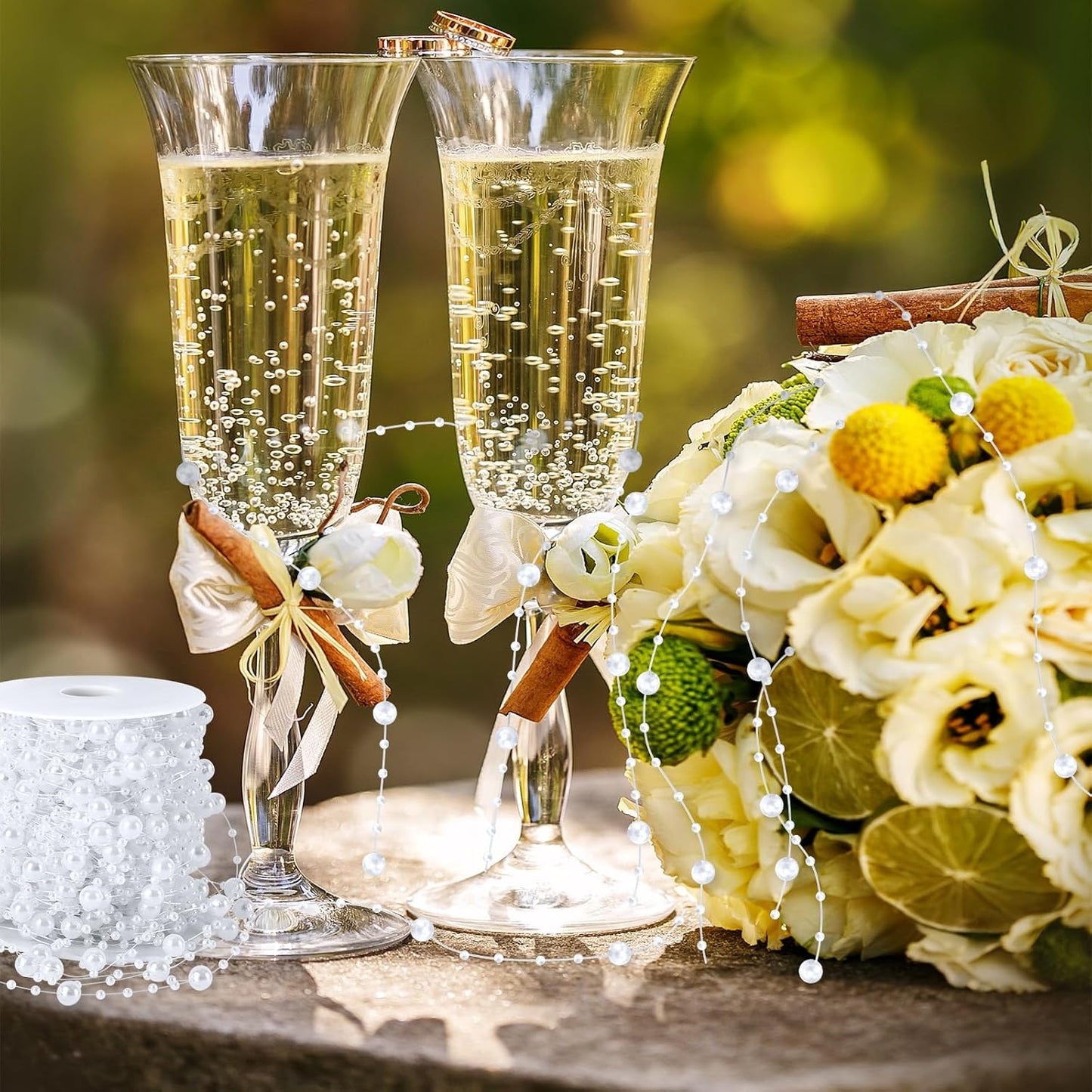 JULBEAR Beads Garland Decoration,1Rolls 131Feet White Christmas Pearl Strands Chain Bead Garland for Christmas Tree Fireplace Wreath Gift Bouquet Crafts Wrapping Wedding Party Centerpieces Decoration