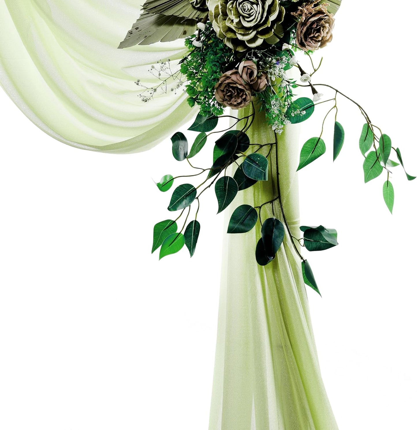 VDS Pack of 2 Panel (30 Inch X 30 Feet) Wedding Arch Draping Fabric Sheer Chiffon Fabric Drapery for Wedding Ceremony Reception Swag Backdrop Canopy Chuppah ARBO Altars Decoration (Sage Green)
