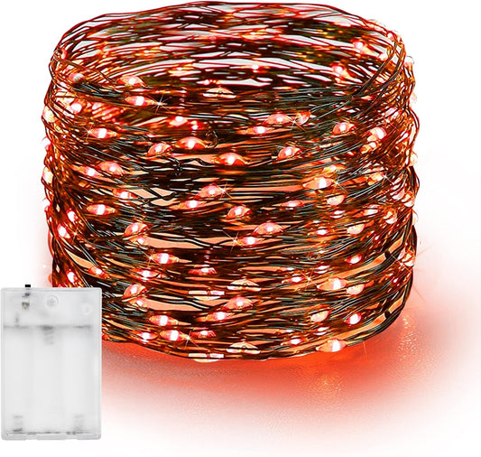 Dazzle Bright Halloween Fairy String Lights, 20 FT 60 LED Copper Wire Battery Operated Waterproof Lights, Halloween Decorations for Indoor Home Outdoor Garden Patio Yard Party Decor (Orange)