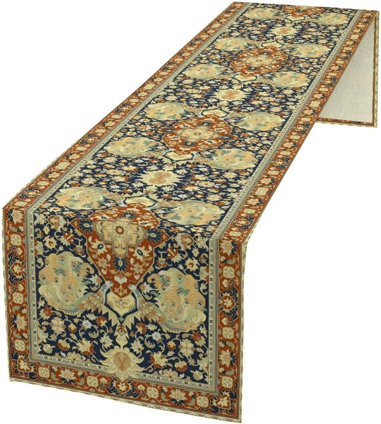 Vintage Boho Floral Table Runner, Elegant Luxurious Rustic Country Farmhouse Navy Blue Gold Retro Flower Pattern for Home Kitchen Table Decor Dining Coffee Room Party Decor 13x90in