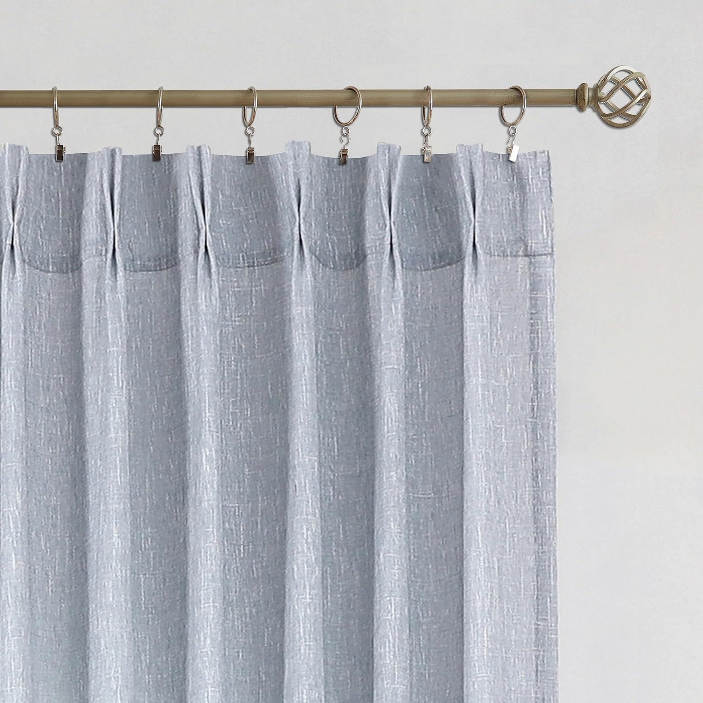 Vision Home Pinch Pleated Blue Semi Sheer Curtains Textured Light Filtering Window Curtains 63 inch for Living Room Bedroom Rayon Blended Chambray Blue Pinch Pleat Drapes with Hooks 2 Panels 40"Wx63"L
