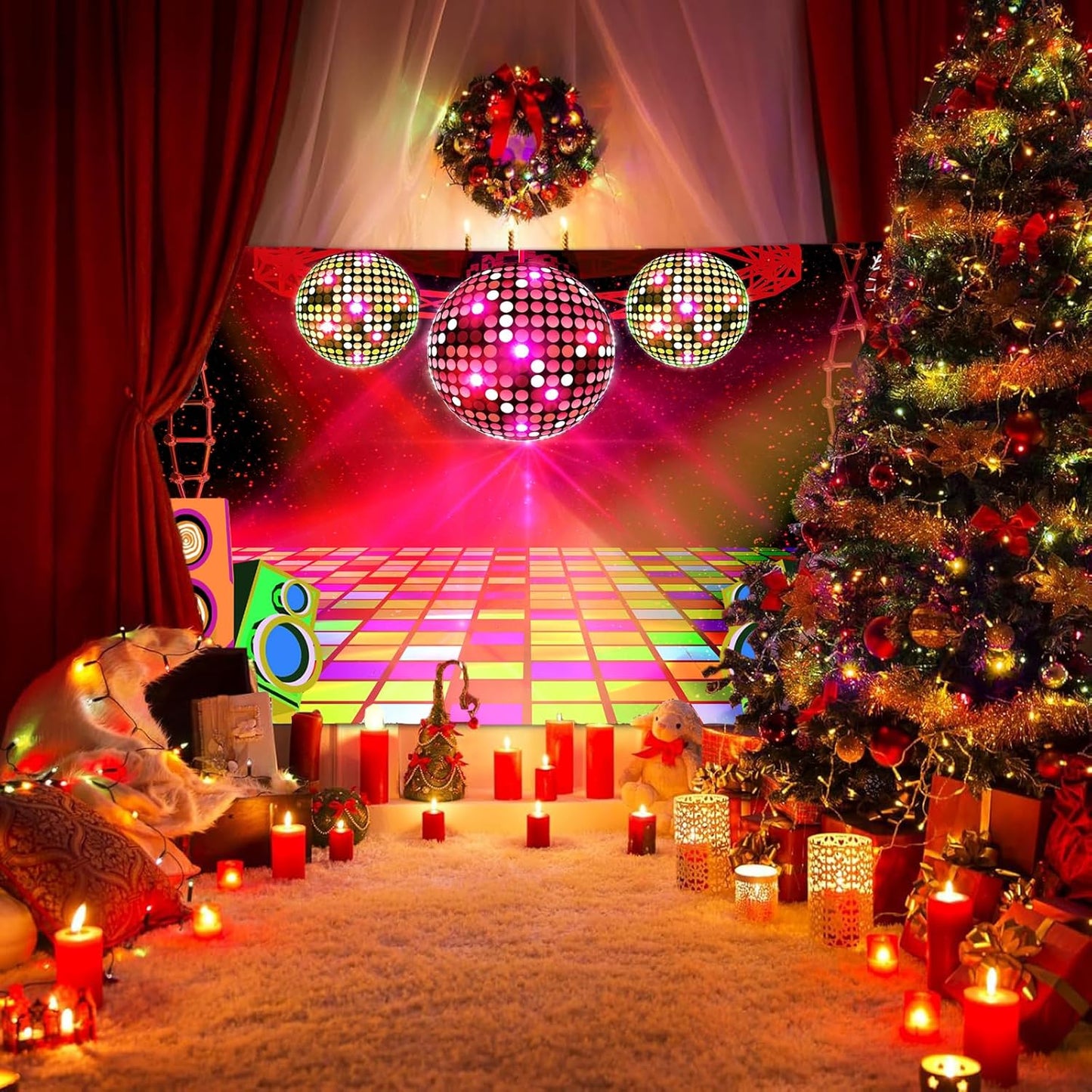 Dance Party Backdrop Retro 80s 90s Theme Stage Dance Ball Music Birthday Party Decoration DJ Photography Background 6 x 4 ft for Baby Shower Picture Photo Shoot Polyester Fabric, Blue