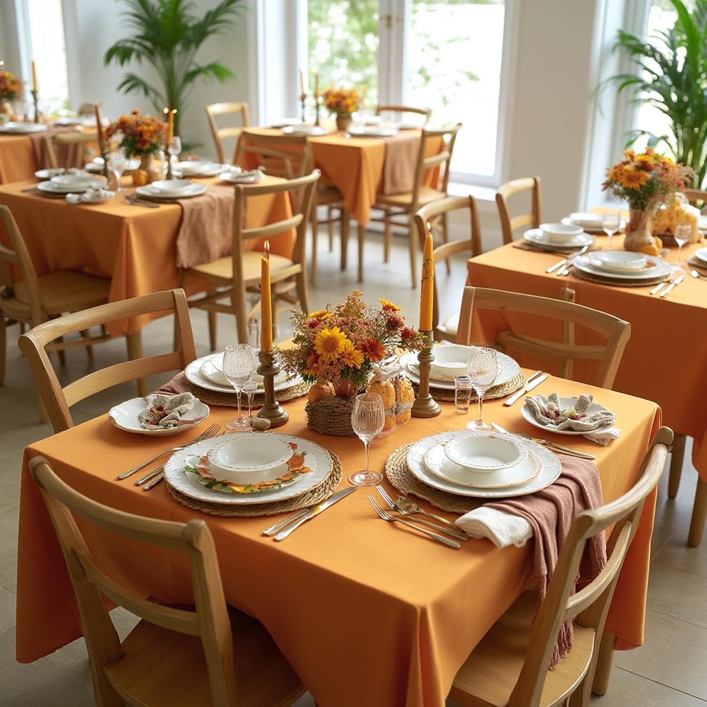 sancua Thanksgiving Square Tablecloths 60x60 Inch Bronze, 2 Pack - Fabric Fall Table Cloth for Square or Round Tables, Washable Polyester Table Cover for Dinner, Holiday Party, Display Tables