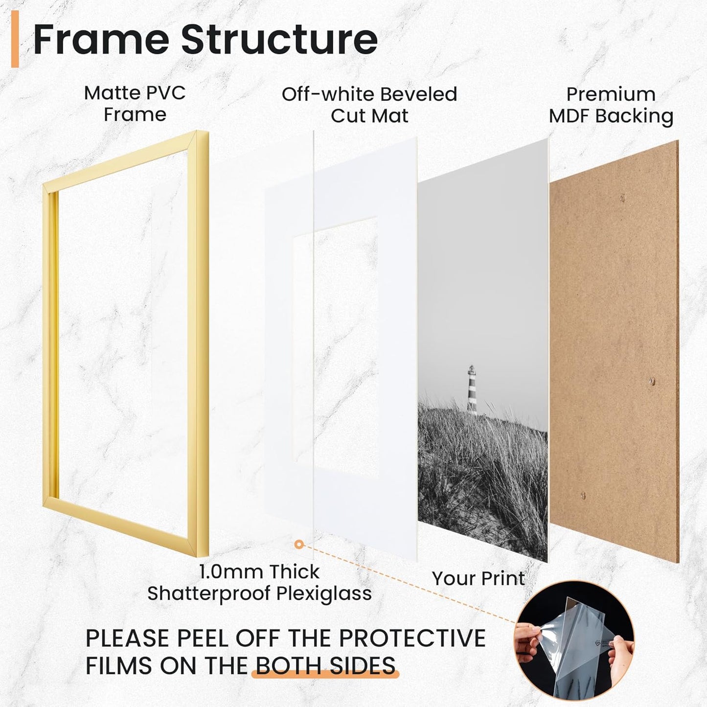 8x10 inch Picture Frame, 8x10 Photo Frames with 5x7 Removable Mat - High Definition Plexiglass - Vertical and Horizontal Display - Wall Hanging Frame - Gold, 12 Pack