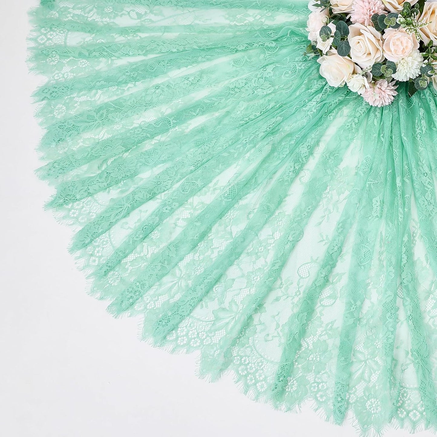 LuoluoHouse Green Lace Tablecloth 6pcs Table Fabric 60x120 Inch for Rustic Wedding Party Decoration Rectangle Overlay Long Embroidered Reception Table Cloth Decor