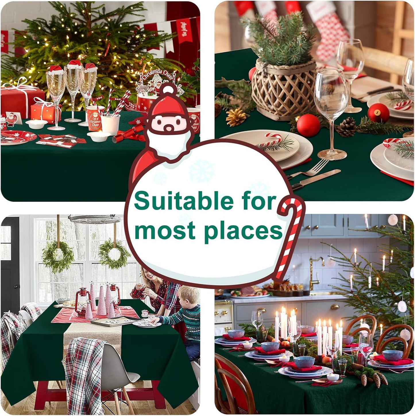 Hiasan Rectangle Tablecloth - Waterproof Washable Fabric Table Cloth for Wedding, Banquet, Gathering and Dining Room, 90 x 132 Inch, Hunter Green
