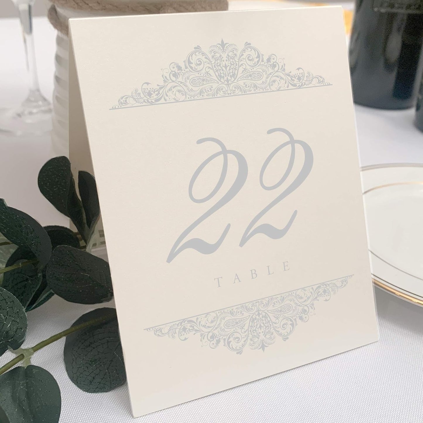 Paisley Wedding Table Numbers (Select Color/Quantity), Champagne, Silver, 1-15, Double Sided, Tent or Use in a Stand, Great for Parties & Restaurants - Made in the USA