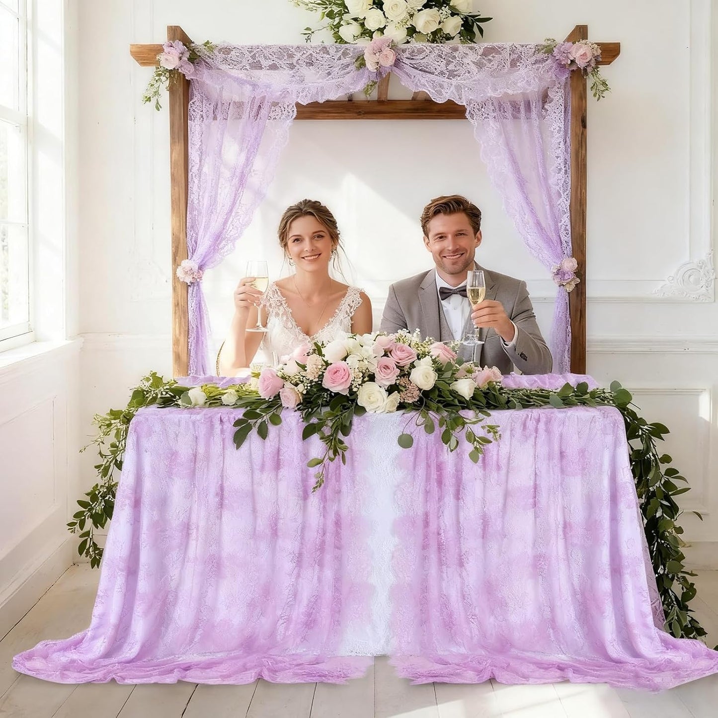 LuoluoHouse Sheer Lace Tablecloth Floral 6pcs Table Fabric 60x120 Inch for Rustic Party Wedding Decoration Rectangle Overlay Long Embroidered Reception Table Cloth Decor