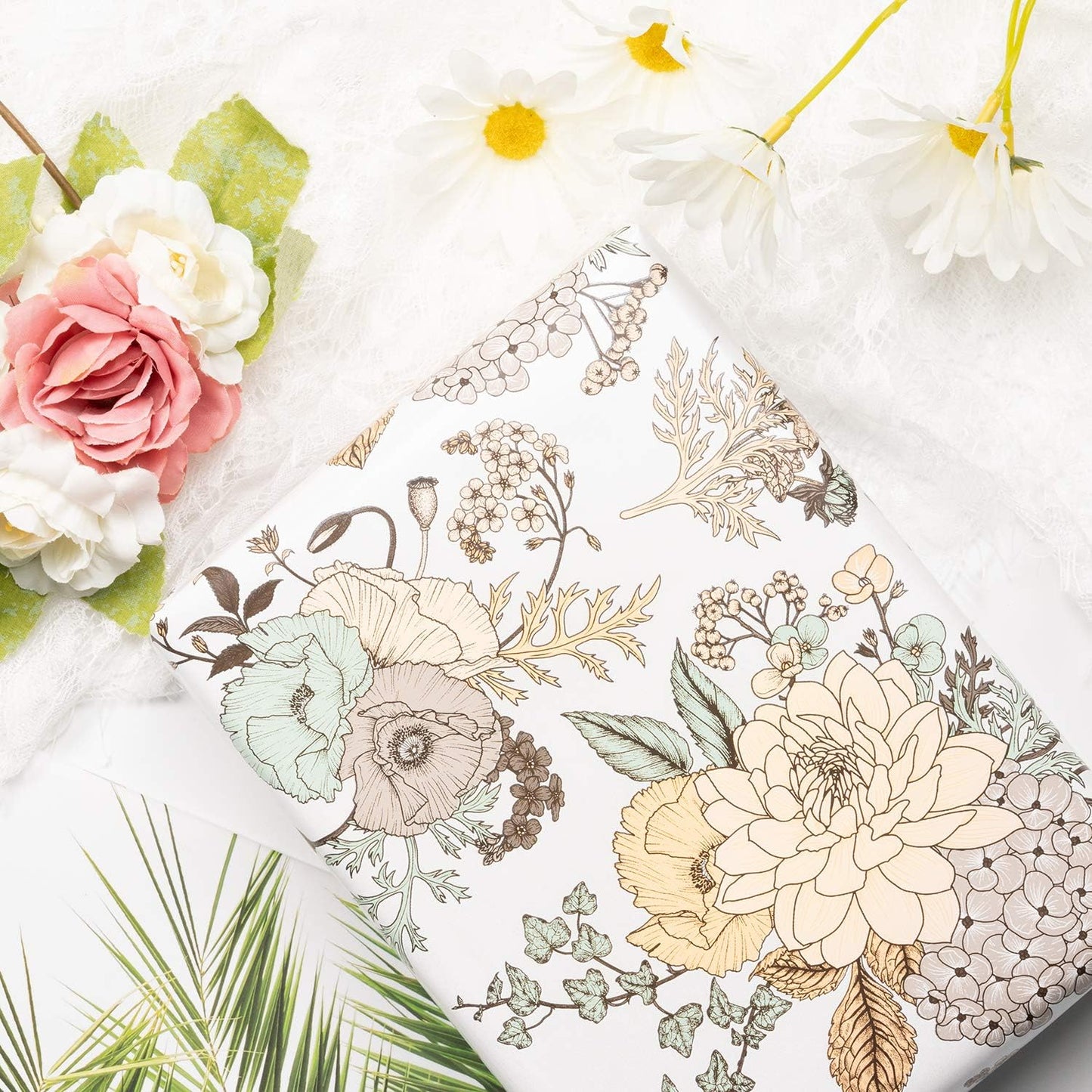 WRAPAHOLIC 30 Inch Jumbo Floral Wrapping Paper - 30 Inch X 33 Feet - Vintage Floral Printed on White Pearlized Paper Design for Wedding, Birthday, Mother's Day