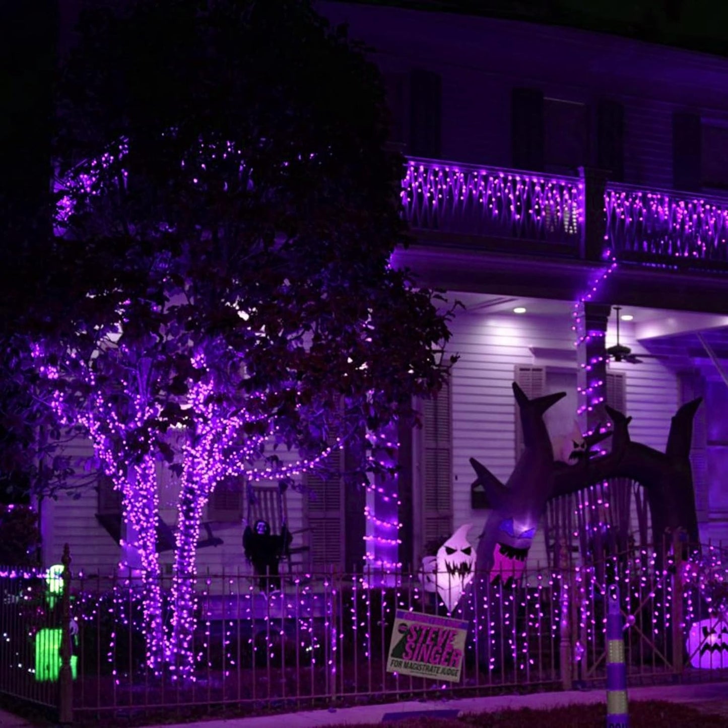 Dazzle Bright Purple Halloween Fairy String Lights, 4 Pack Total 80FT 240LED Copper Wire Battery Operated Waterproof Lights, Halloween Decorations for Indoor Home Outdoor Patio Yard Party Decor