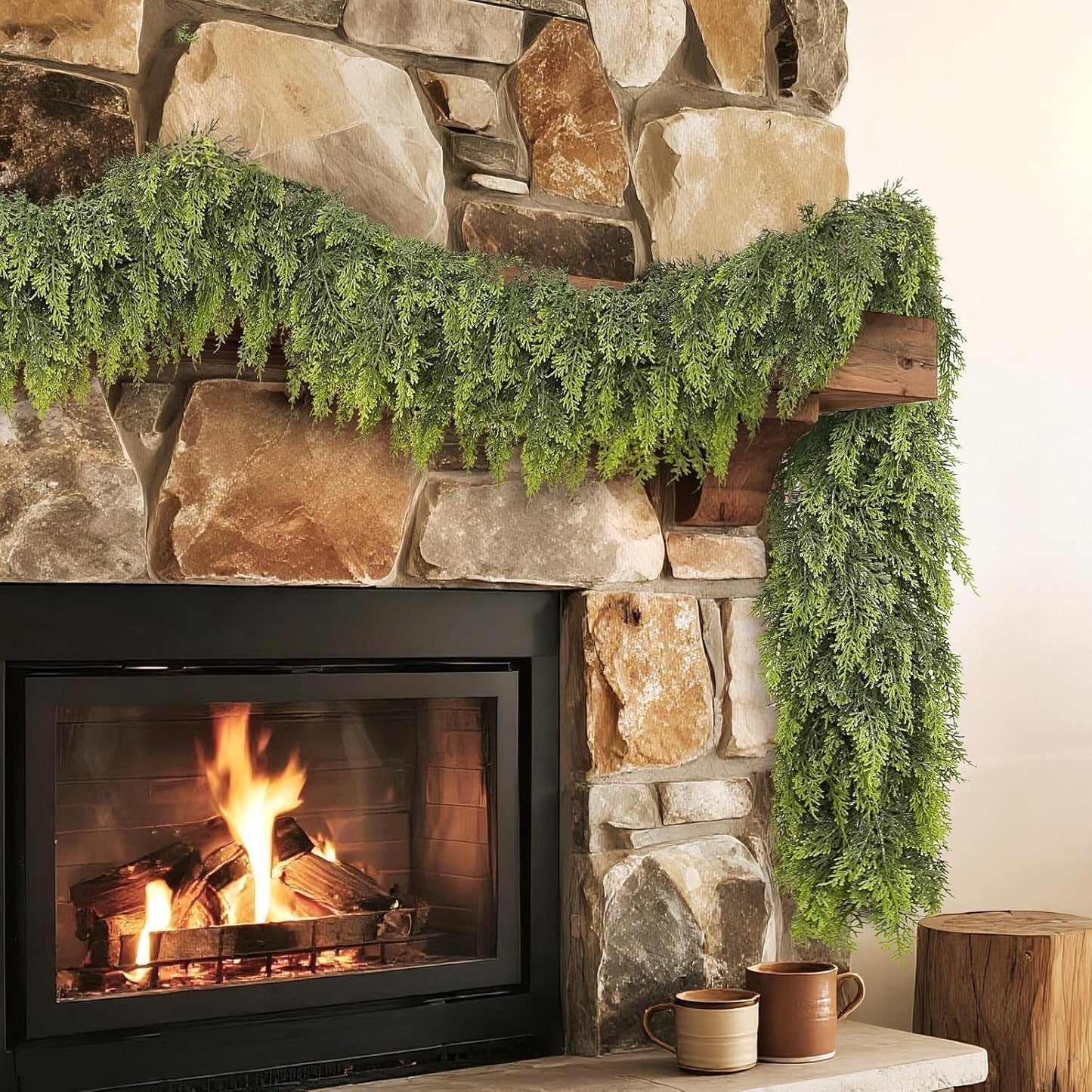 Real Touch Cedar Garland - Artificial Christmas Garlands Faux Green Cedar Fake Pine Needles Garland for Fireplace,Table, Stairs, Mantle, Window,Indoor Outdoor,Home,Holiday Decor(2 PCS,5 FT)