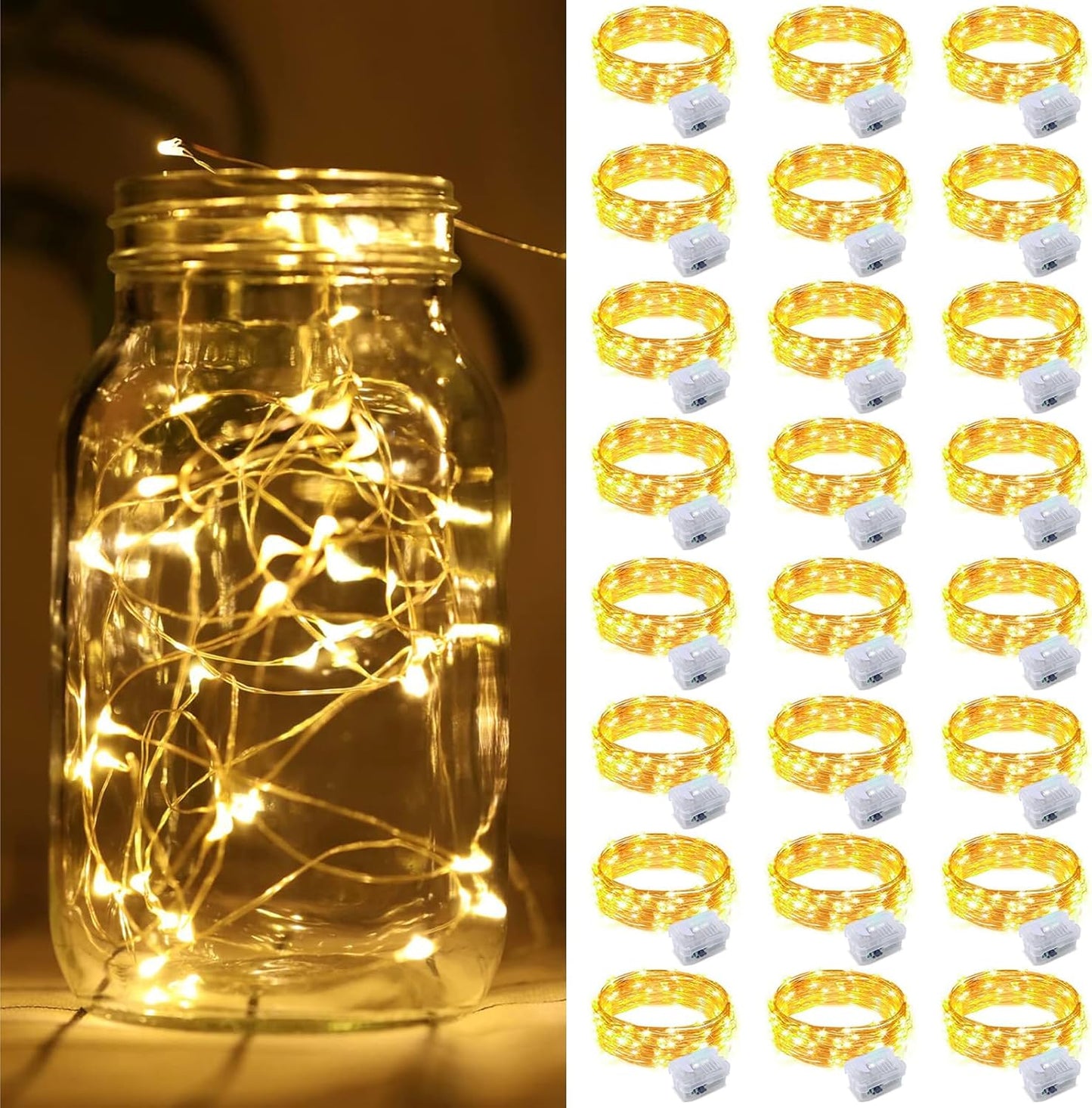 ZGWJ 24 Pack Fairy Lights Battery Operated, 7ft 20 Mini LED Fairy String Lights Silver Wire 3 Modes for DIY, Parties, Wedding, Bedroom, Halloween Christmas Decoration Warm White