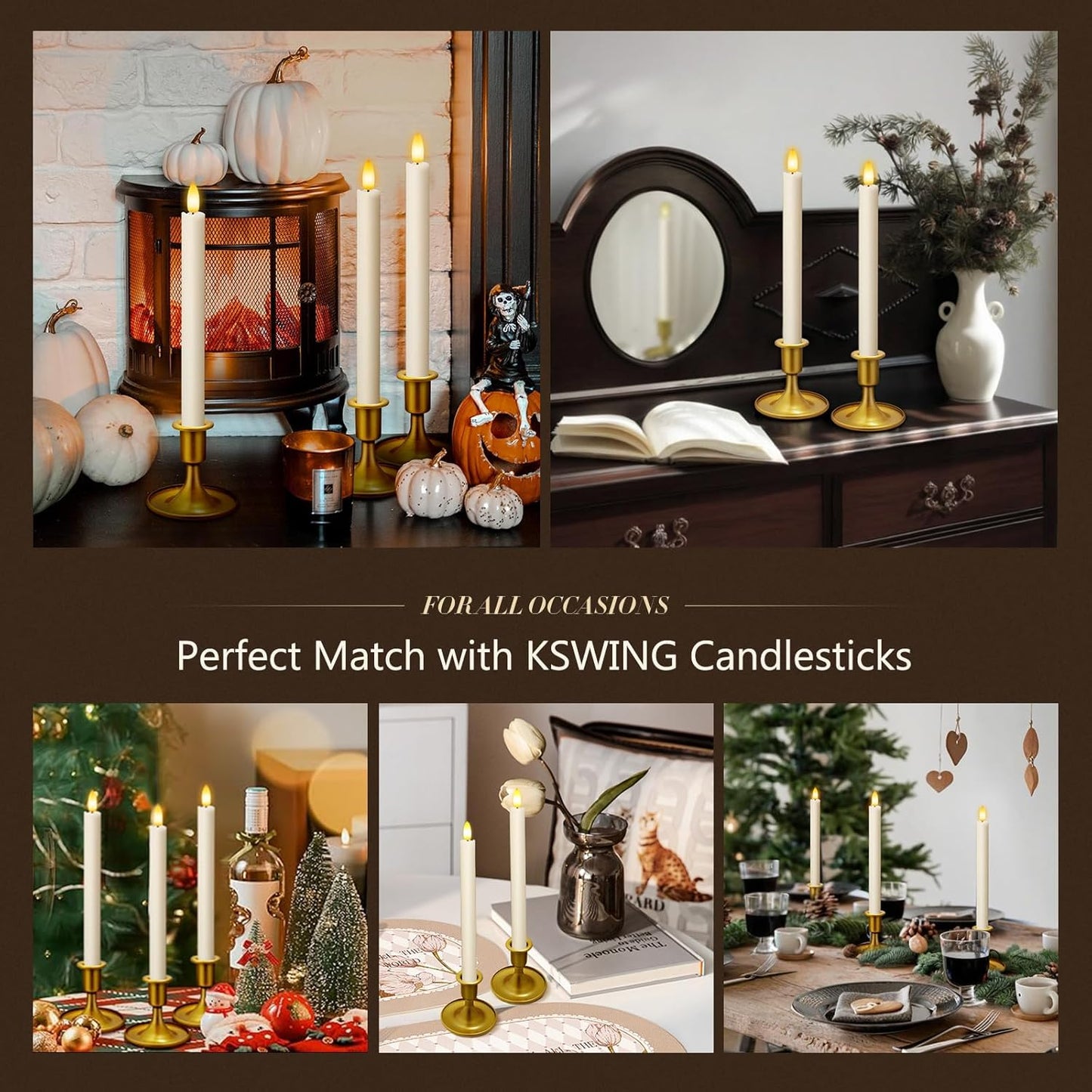Candlestick Holders 2 PCS Short Metal Taper Candle Holders, KSWING Gold Candle Stick Holders Set, Perfect for Table Centerpiece Mantel Party Wedding Christmas Home Decor, Set of 2