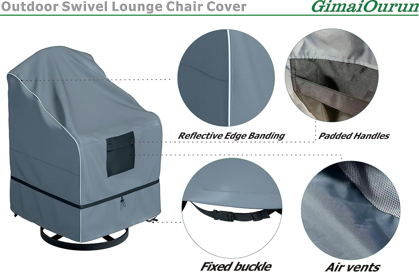 Outdoor Swivel Lounge Chair Cover 4 Pack, Waterproof Heavy Duty, (29 W x 31 D x 38.5 H inches), Gray