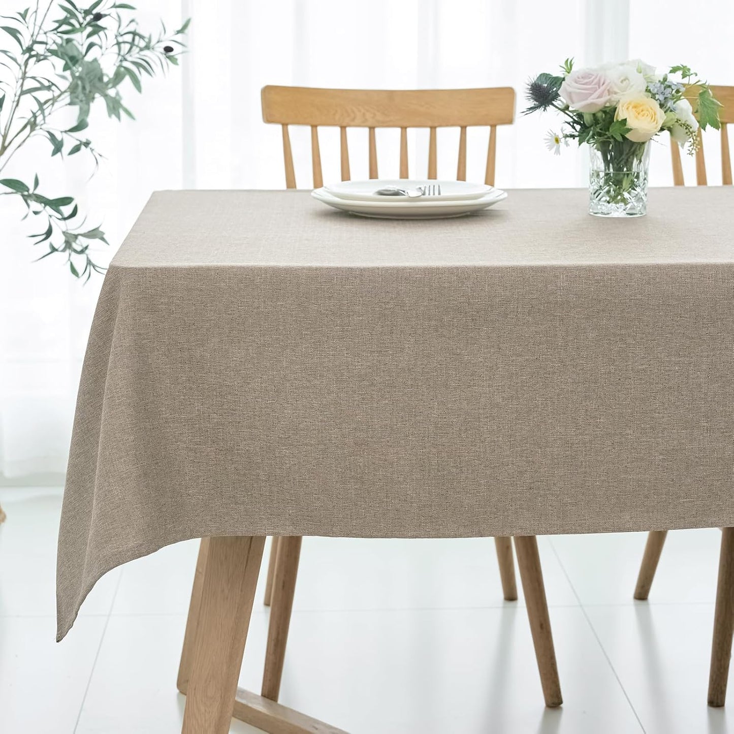 maxmill Rectangle Linen Texture Tablecloth Stain Proof Waterproof Wrinkle Free Washable Dining Table Cloth Wipeable Fabric Table Cover for Dining Room Farmhouse Tablecloths, 60 x 120 Inch, Mocha