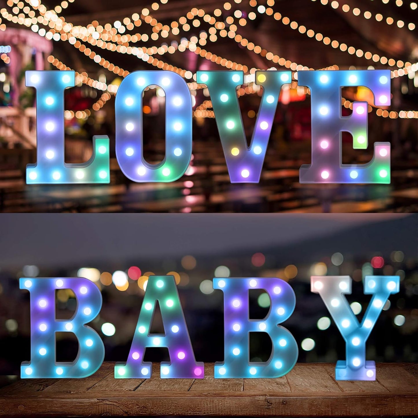 Foaky Colorful LED Letter Lights with Remote,Marquee Light Up Letters Sign for Night Light Wedding/Birthday Party Battery Powered Christmas Lamp Home Bar Decoration(Q)