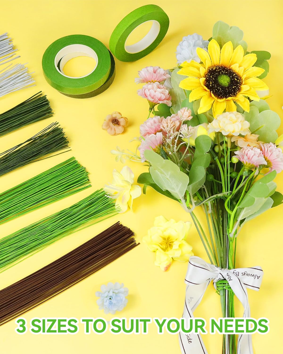 100 PCS FIVEIZERO 18 Gauge Green Floral Wire Stems for Artificial Flower Making,Florist Wire,Flower Wires for Crafts,Alambre para Flores for Wreaths, Flower Arrangements and DIY Projects