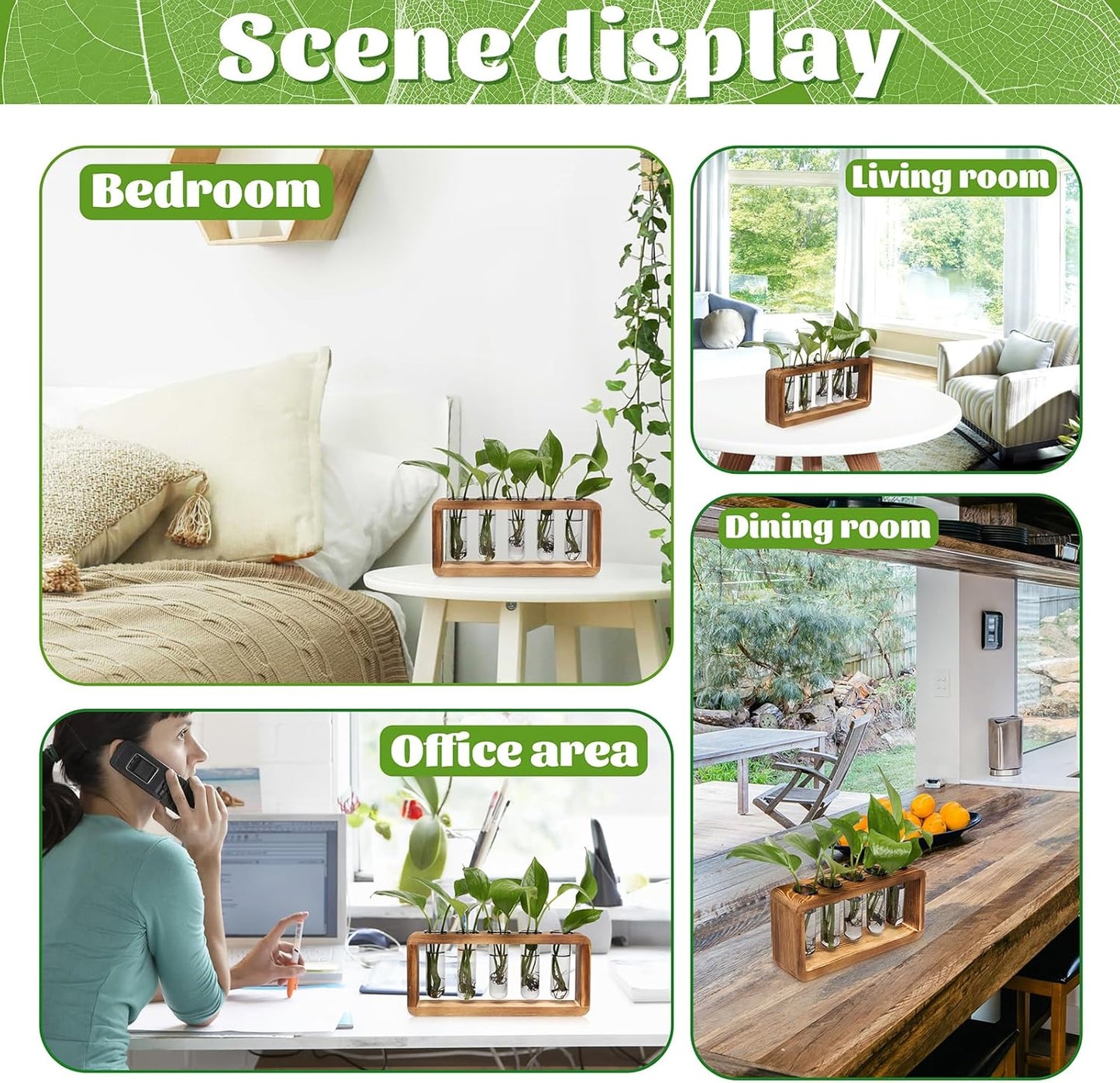 Glass Plant Propagation Station with 5 Test Tubes Colorful Planter Vase Birthday Gifts for Women in Wooden Stand