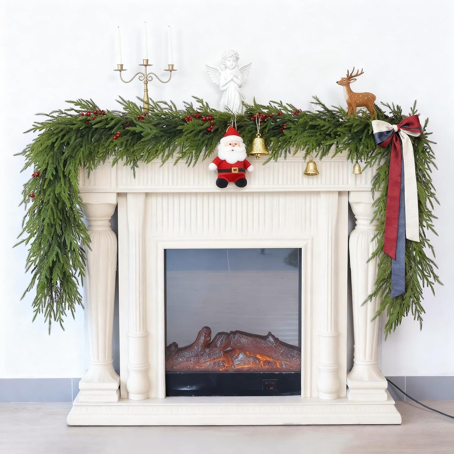 9FT Christmas Artificial Norfolk Pine Garland for Fireplace - Realistic Faux Greenery Fake Garland for Holiday,Table, Window,Mantel,Stairs, Home,Indoor Outdoor Decor (1PCS)