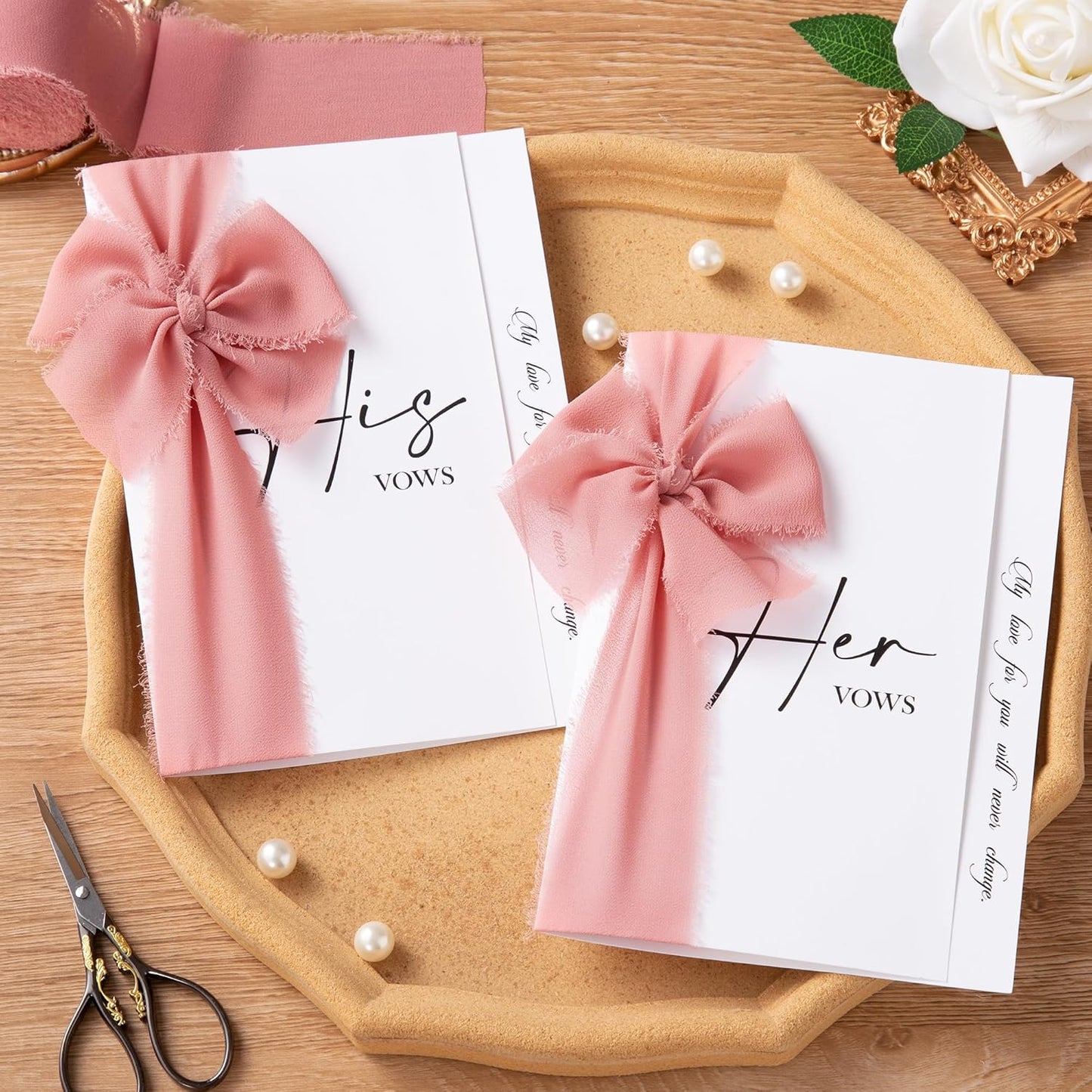 DORIS HOME 2" x21Yd Chiffon Ribbon for Flower Bouquet, Pink & Dusty Rose Fabric Ribbon for Gift Wrapping, Handmade Frayed Ribbon for Wedding/Christmas Decorations