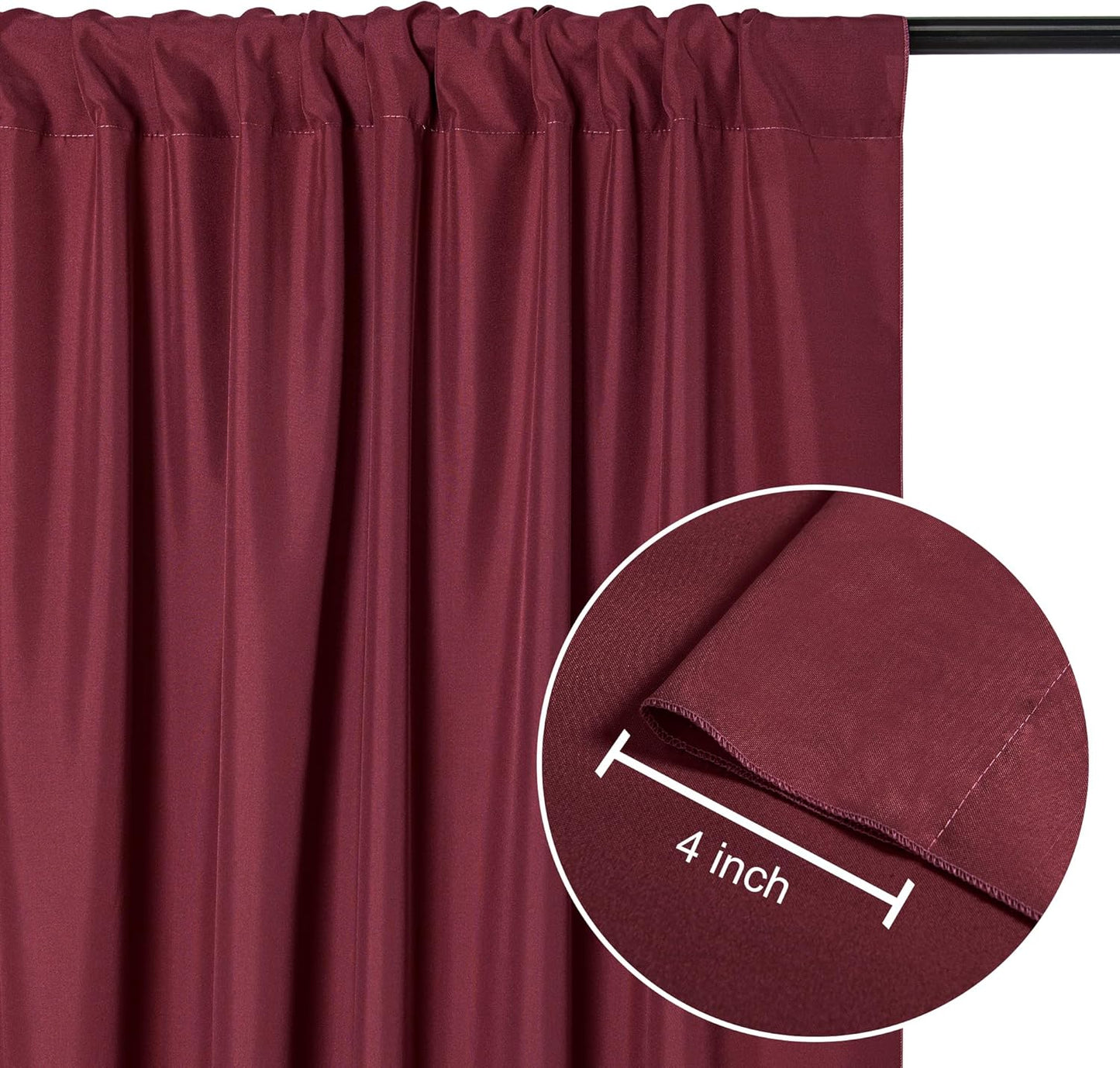 DWCN 10x7 FT Burgundy Backdrop Curtains for Parties, Photography Backdrop Drapes with Rod Pockets for Wedding Decorations Stage Birthday Family Gatherings, 2 Panels 5ft x 7ft