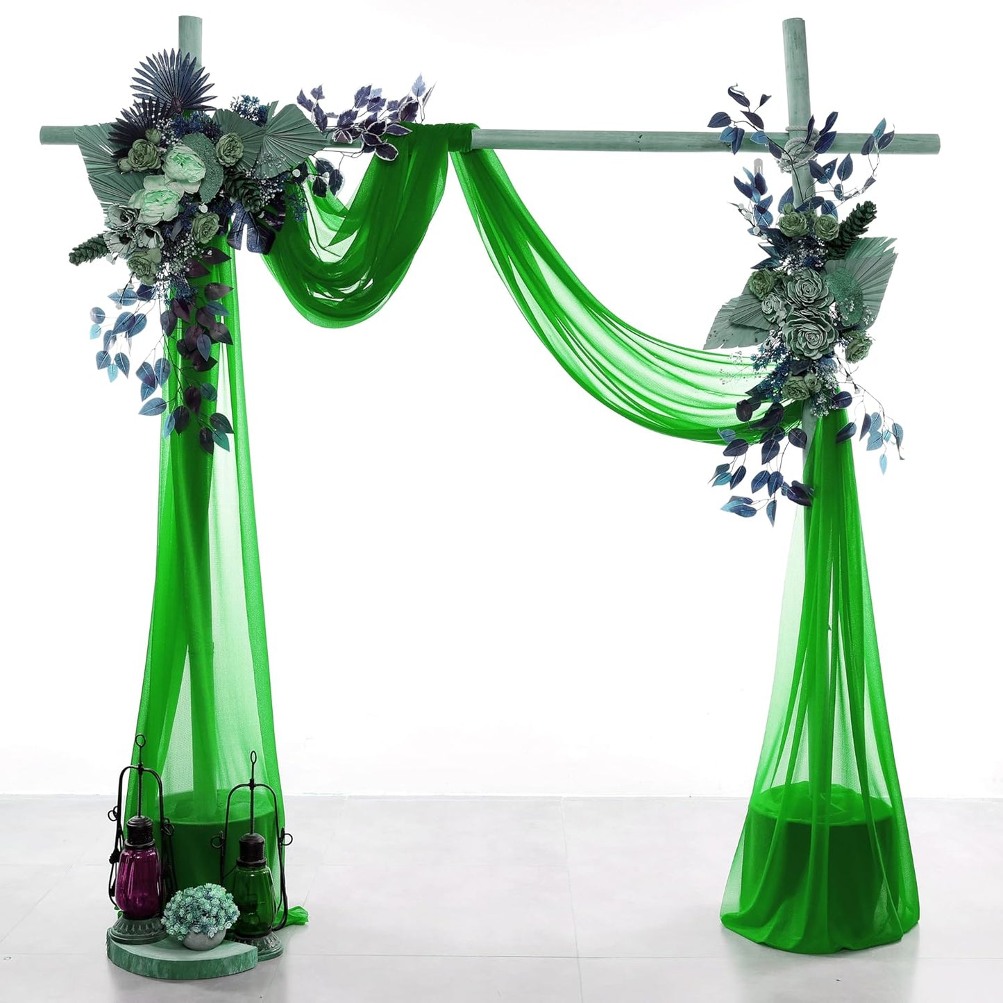 VDS Pack of 2 Panel (30 Inch X 20 Feet) Wedding Arch Draping Fabric Sheer Chiffon Fabric Drapery for Wedding Ceremony Reception Swag Backdrop Canopy Chuppah ARBO Altars Decoration (Green)