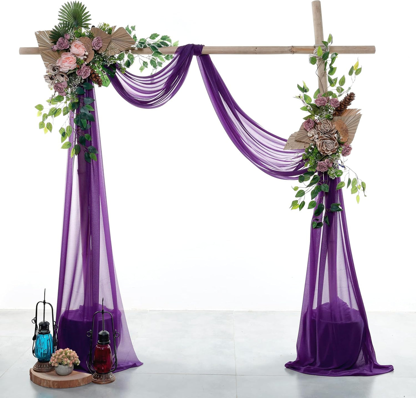 VDS Pack of 4 Panel (30 Inch X 20 Feet) Wedding Arch Draping Fabric Sheer Chiffon Fabric Drapery for Wedding Ceremony Reception Swag Backdrop Canopy Chuppah ARBO Altars Decoration (Purple)