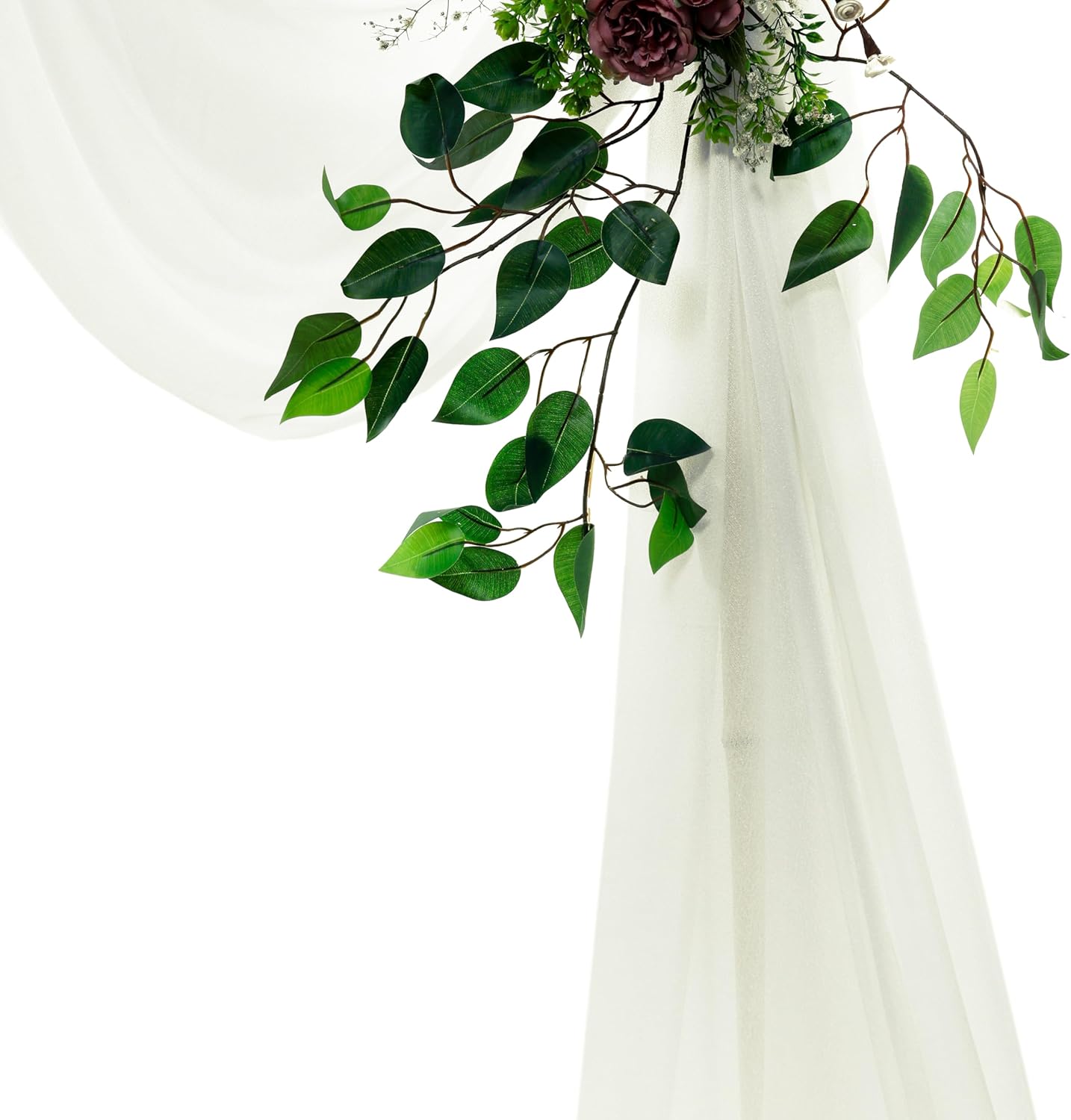 VDS Pack of 3 Panel (30 Inch X 20 Feet) Wedding Arch Draping Fabric Sheer Chiffon Fabric Drapery for Wedding Ceremony Reception Swag Backdrop Canopy Chuppah ARBO Altars Decoration (Ivory)