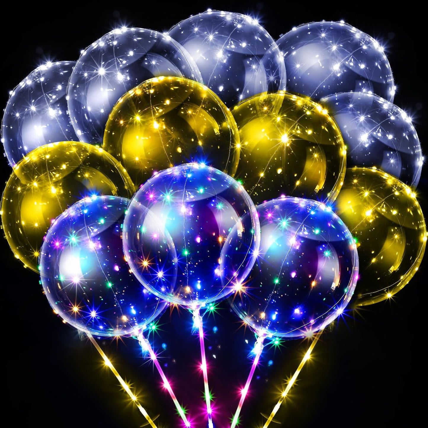 Vinsot 30 Pack LED Bobo Balloons Light Up Balloons Clear Helium Bubble Bobo Glow with String Lights for Parties Birthday Wedding Decoration (Cool White, Warm, Multi Color)
