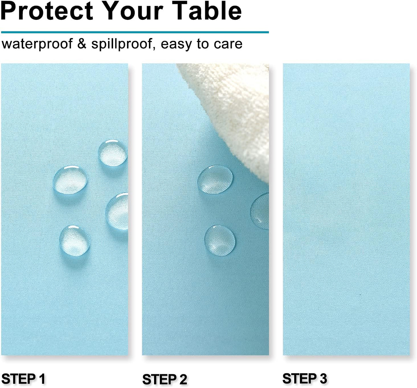 Hiasan Waterproof Tablecloth Rectangle - Washable Fabric Table Cloth for Dining Room Kitchen Birthday Party and Outdoor Use, Sky Blue, 30 x 60 Inch