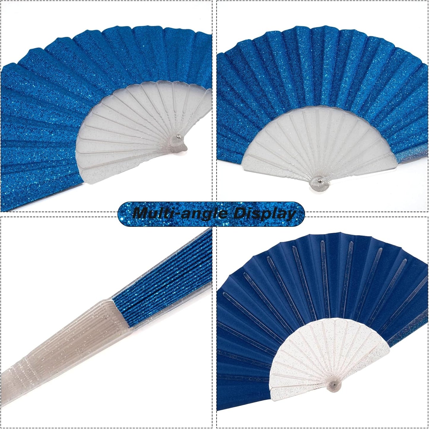 24 Pack Handheld Fan,Folding Hand Glitter fan with Shining Transparent Fan Rib – Ideal for Wedding, Church, Festival, Dance, Tea Party, Club, and EDM Accessories, Royal blue