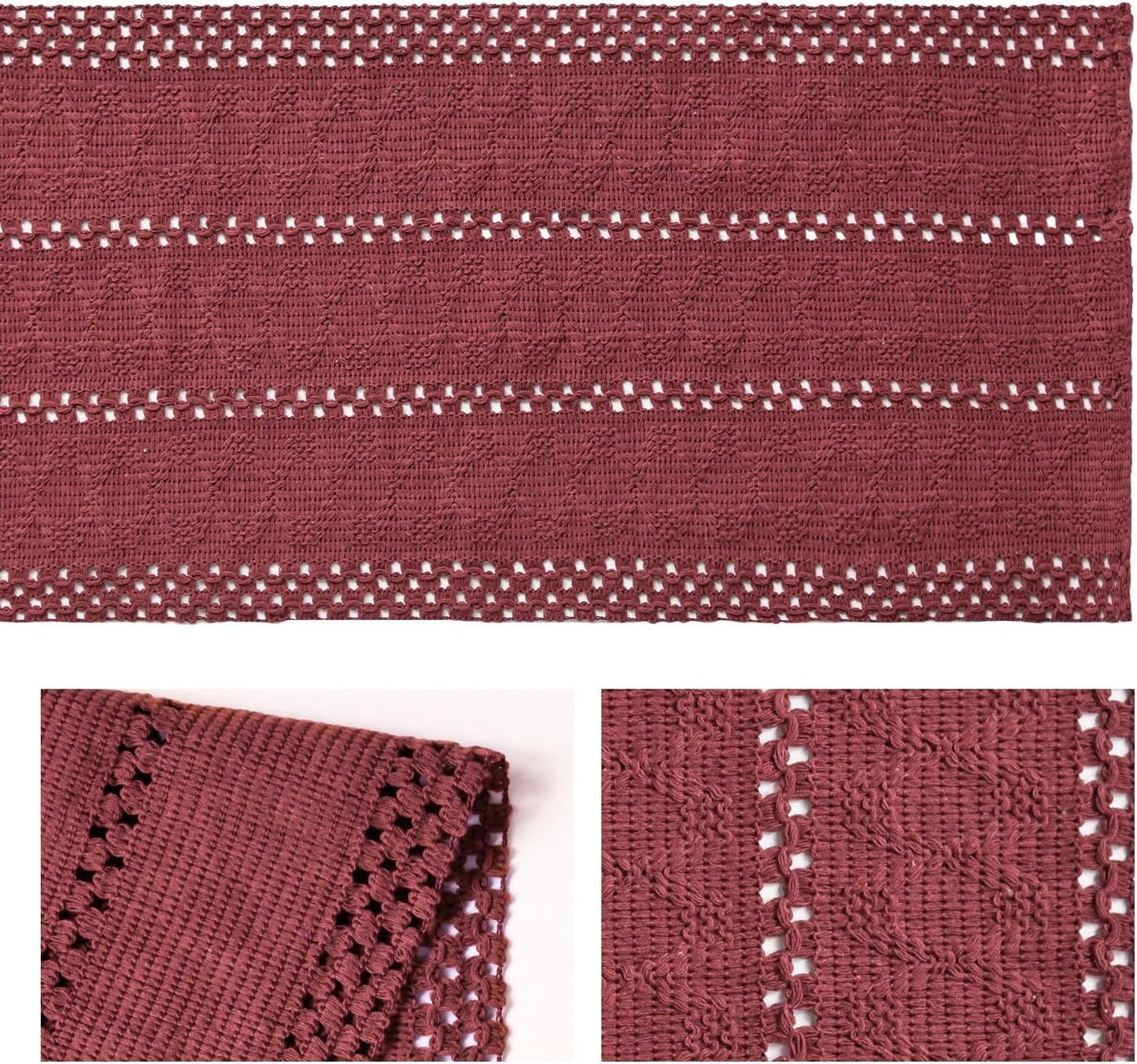 Artoid Mode Red Farmhouse Woven Rustic Hollow Table Runner, Seasonal Holiday Hollow Kitchen Dining Table Decoration for Home Party Decor 12x90 Inch