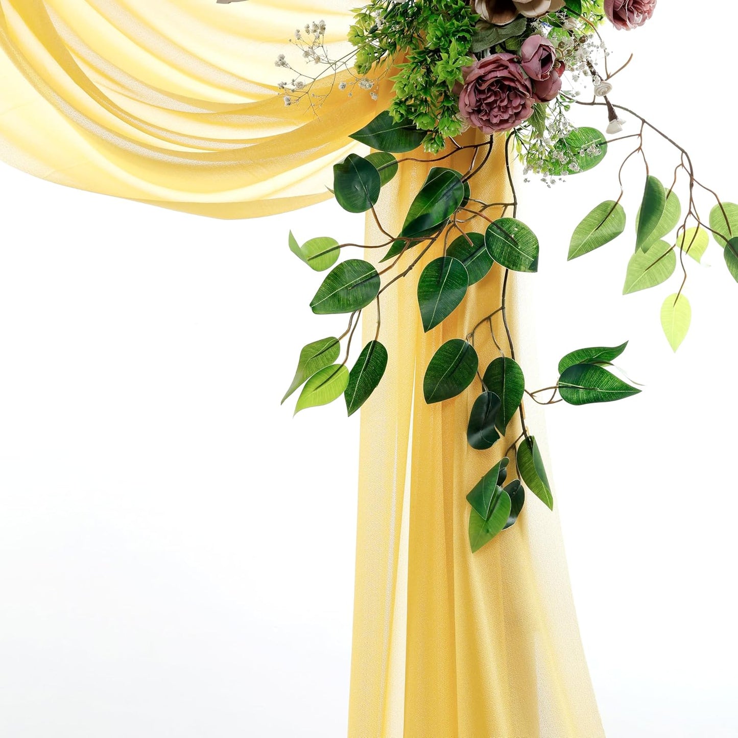 VDS Pack of 3 Panel (30 Inch X 20 Feet) Wedding Arch Draping Fabric Sheer Chiffon Fabric Drapery for Wedding Ceremony Reception Swag Backdrop Canopy Chuppah ARBO Altars Decoration (Gold)