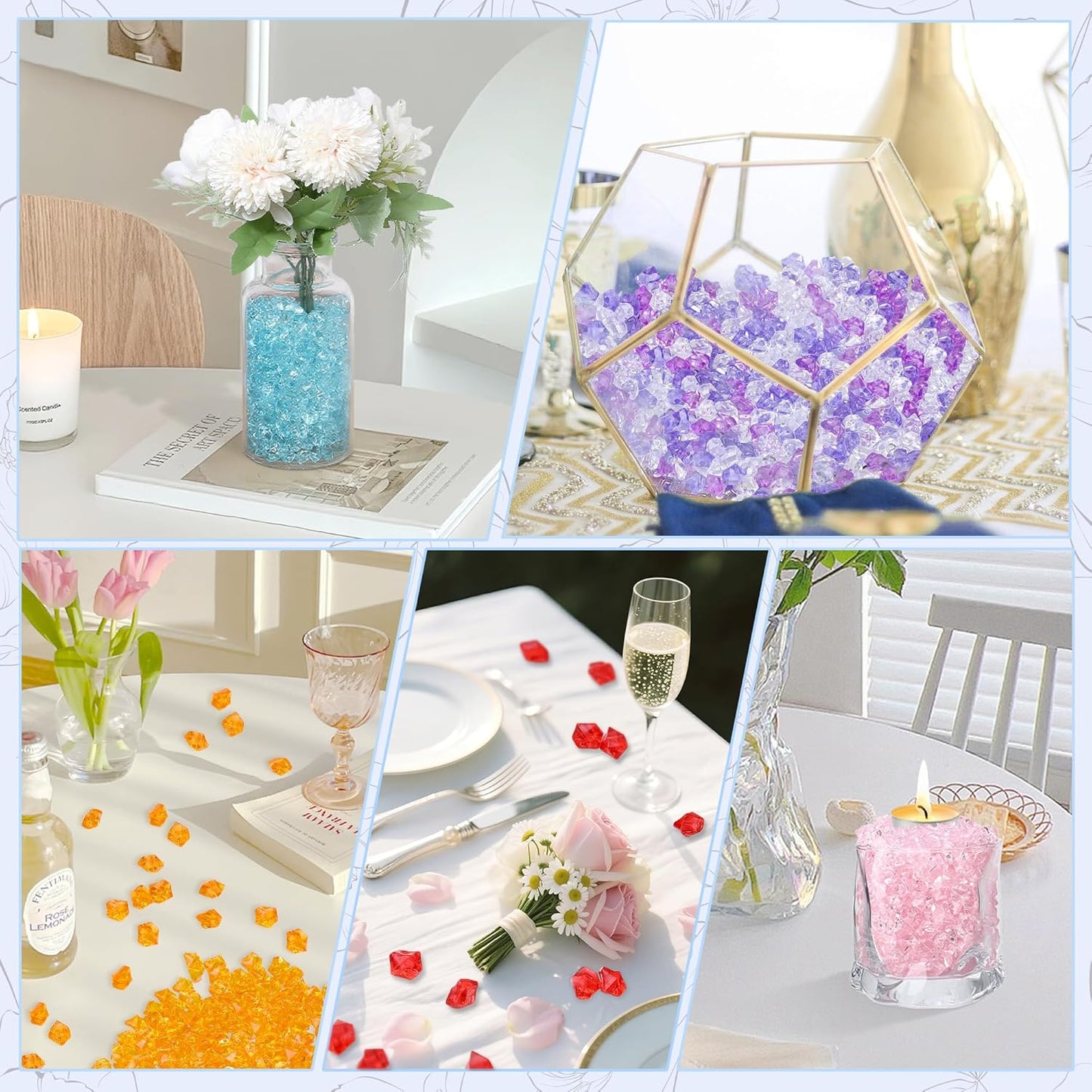 LAIDANLA 500PCS Aqua Blue Acrylic Gems Vase Fillers Fake Ice Cubes Plastic Diamonds Fake Crushed Rocks for Centerpiece DIY Party Wedding Decoration Accessories Table Scatter Prop