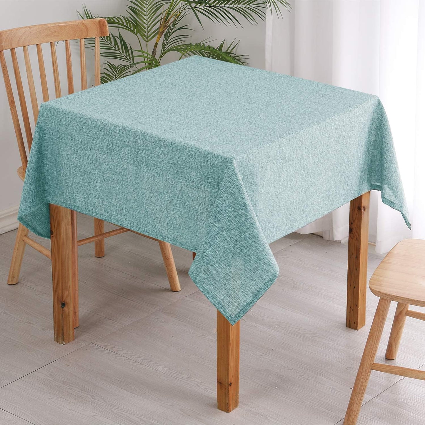 Hiasan Faux Linen Square Tablecloth - Wrinkle and Stain Resistant Washable Table Cloth for Kitchen Dining Room Holiday Table Cover for Party Dinner, Aqua, 60 x 60 Inch