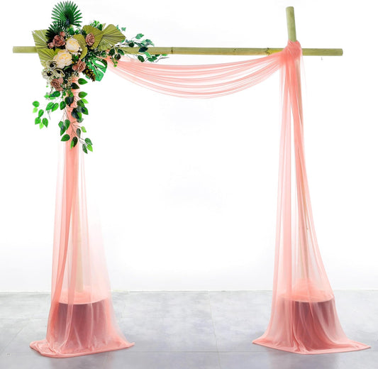 VDS Pack of 2 Panel (30 Inch X 30 Feet) Wedding Arch Draping Fabric Sheer Chiffon Fabric Drapery for Wedding Ceremony Reception Swag Backdrop Canopy Chuppah ARBO Altars Decoration (Peach)