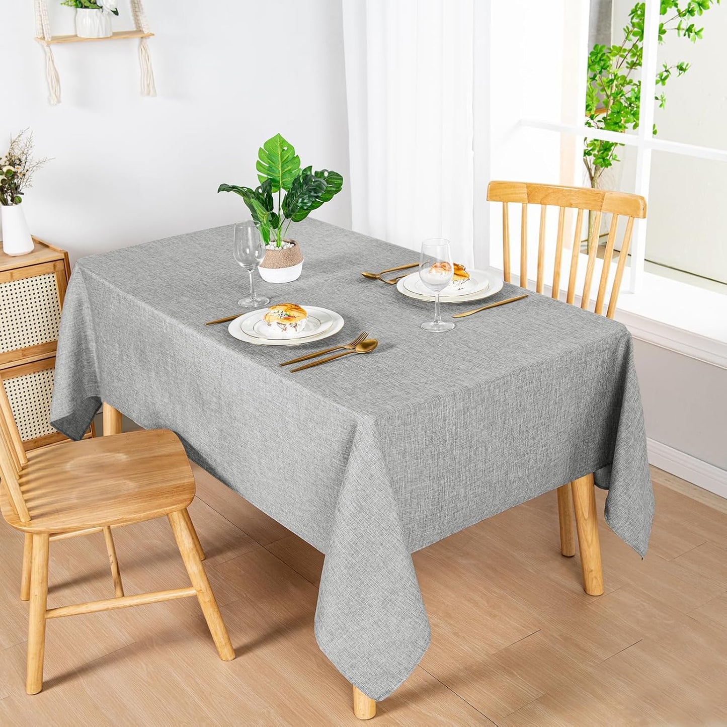 Hiasan Faux Linen Rectangle Tablecloth - Wrinkle and Stain Resistant Washable Table Cloth for Kitchen Dining Room Holiday Table Cover for Dinner, Light Grey, 54 x 80 Inch
